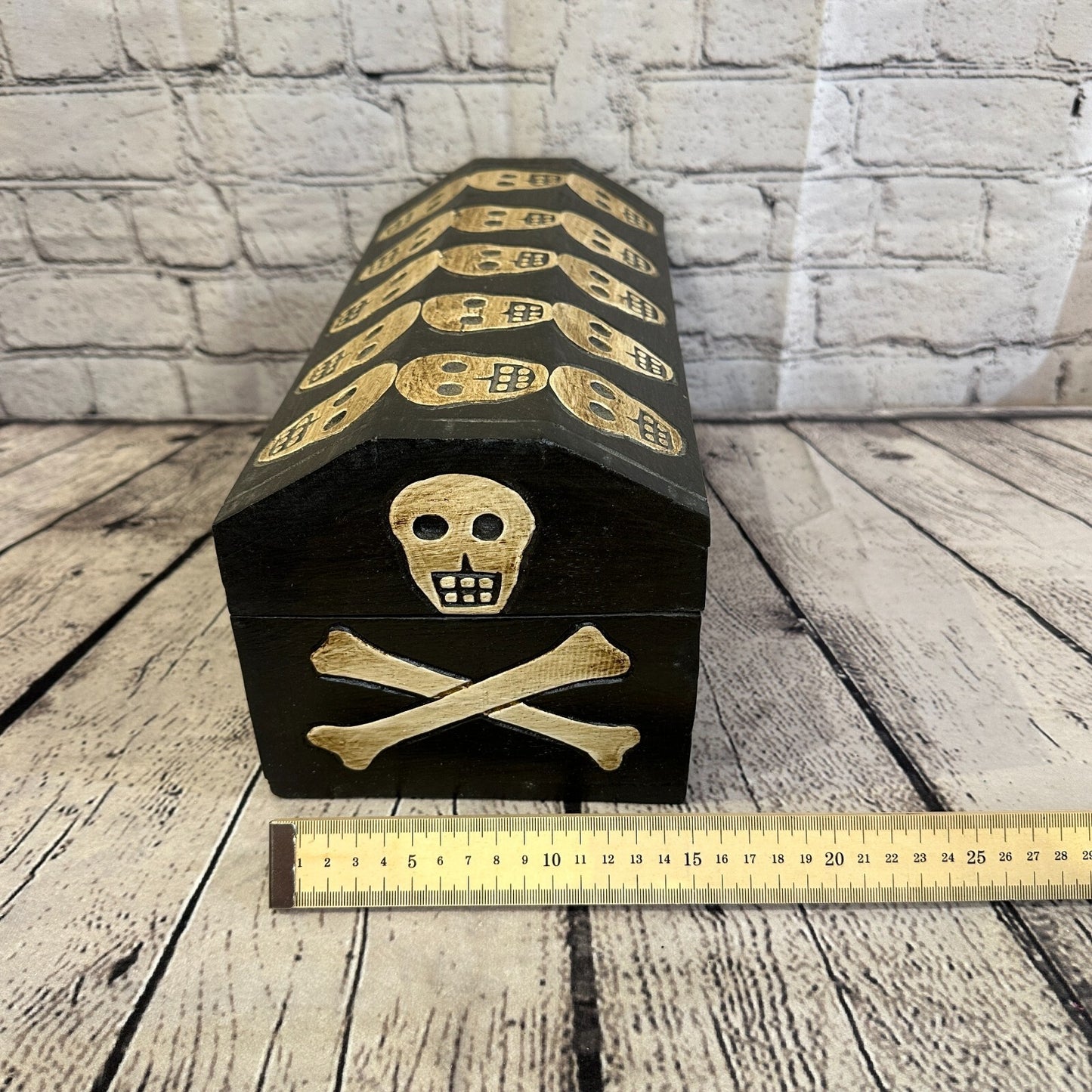 30cm x 15cm x 15cm Trunk Wooden Gothic Skeleton Skull Coffin Jewellery Box