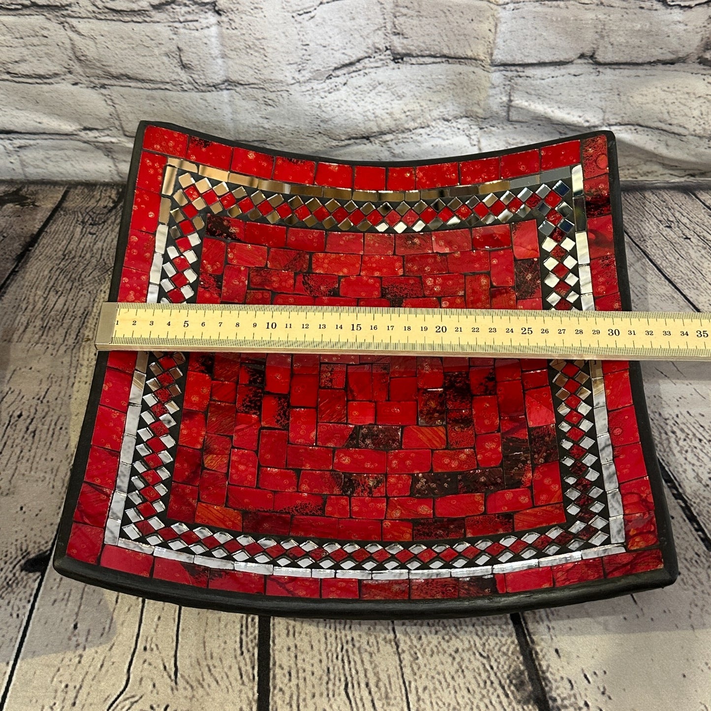 30cm Red Square Mosaic Handmade Ceramic Glass Tile Bowl Fruit
