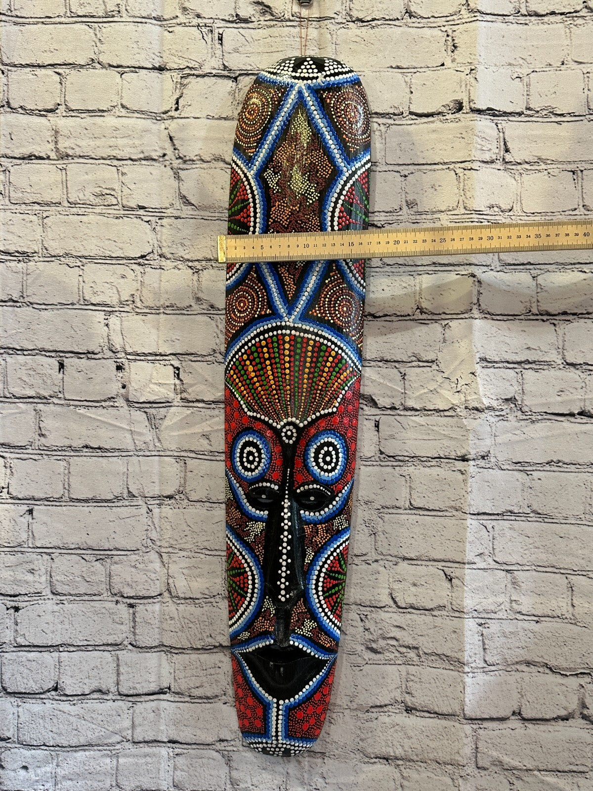 Mask 80cm Carved Wooden Dot Painted Ethnic Tribal Tiki Wall Art Handmade No 1