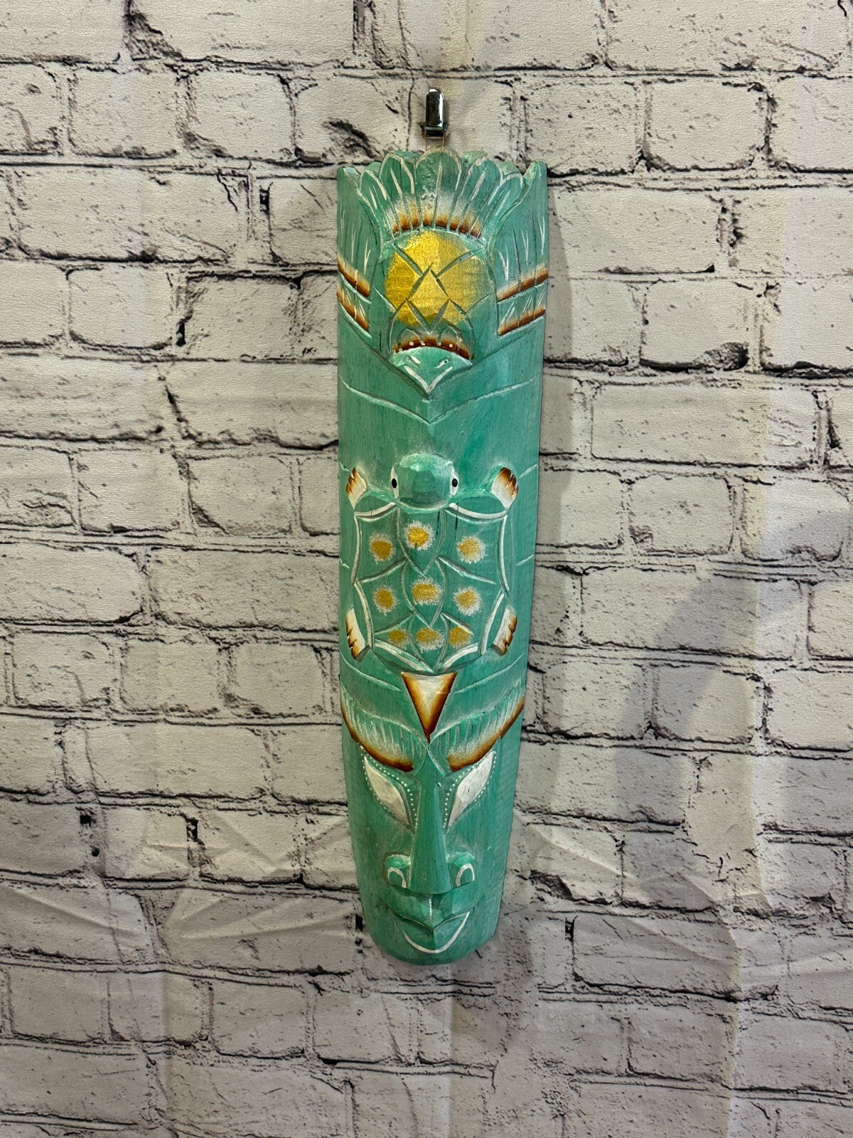 50cm Green Turtle Hand Carved Fair Trade Wooden Animal Wall Art Hang Mask