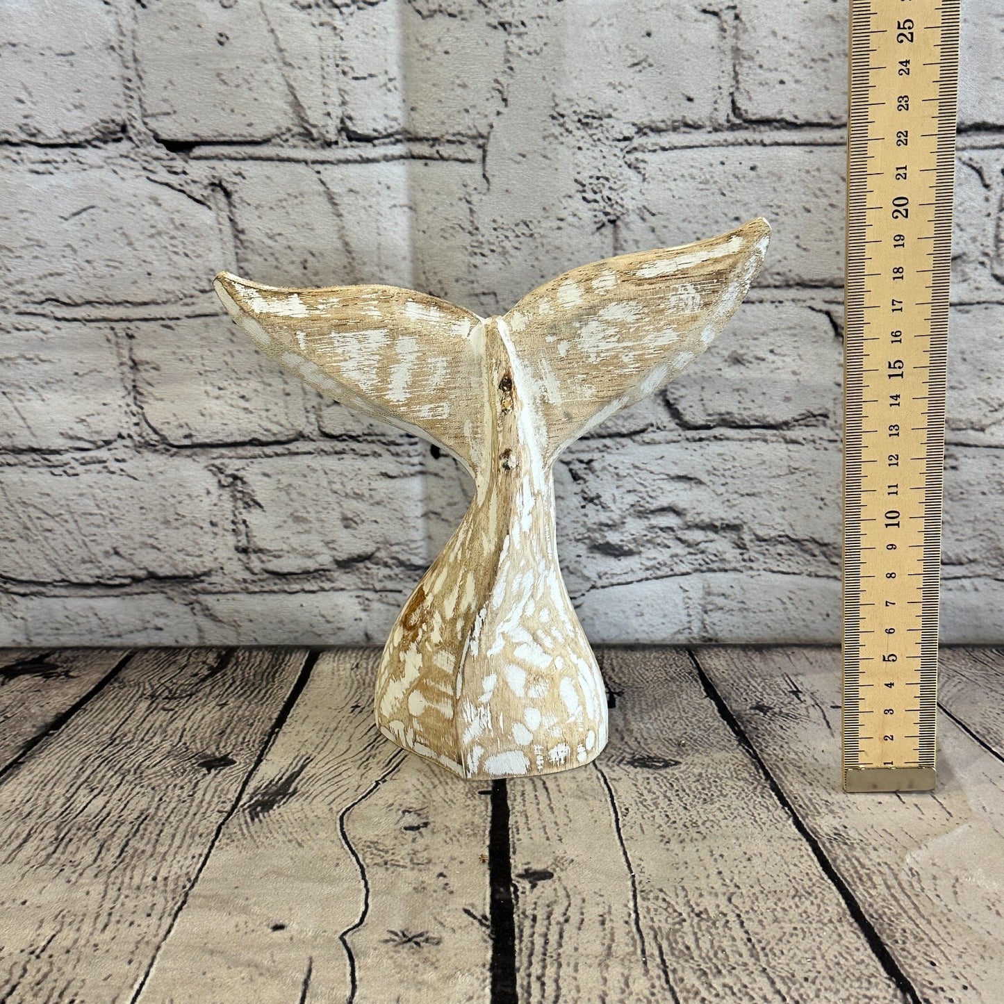 20cm x 18cm Whale Tail White Fish Wood Coastal Ocean Bathroom Decoration