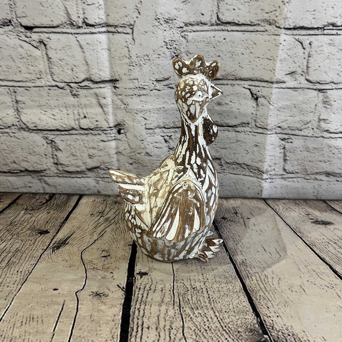 20cm x 10cm Brown Shabby Wooden Rooster Cockerel Retro Collectable Hand Carved