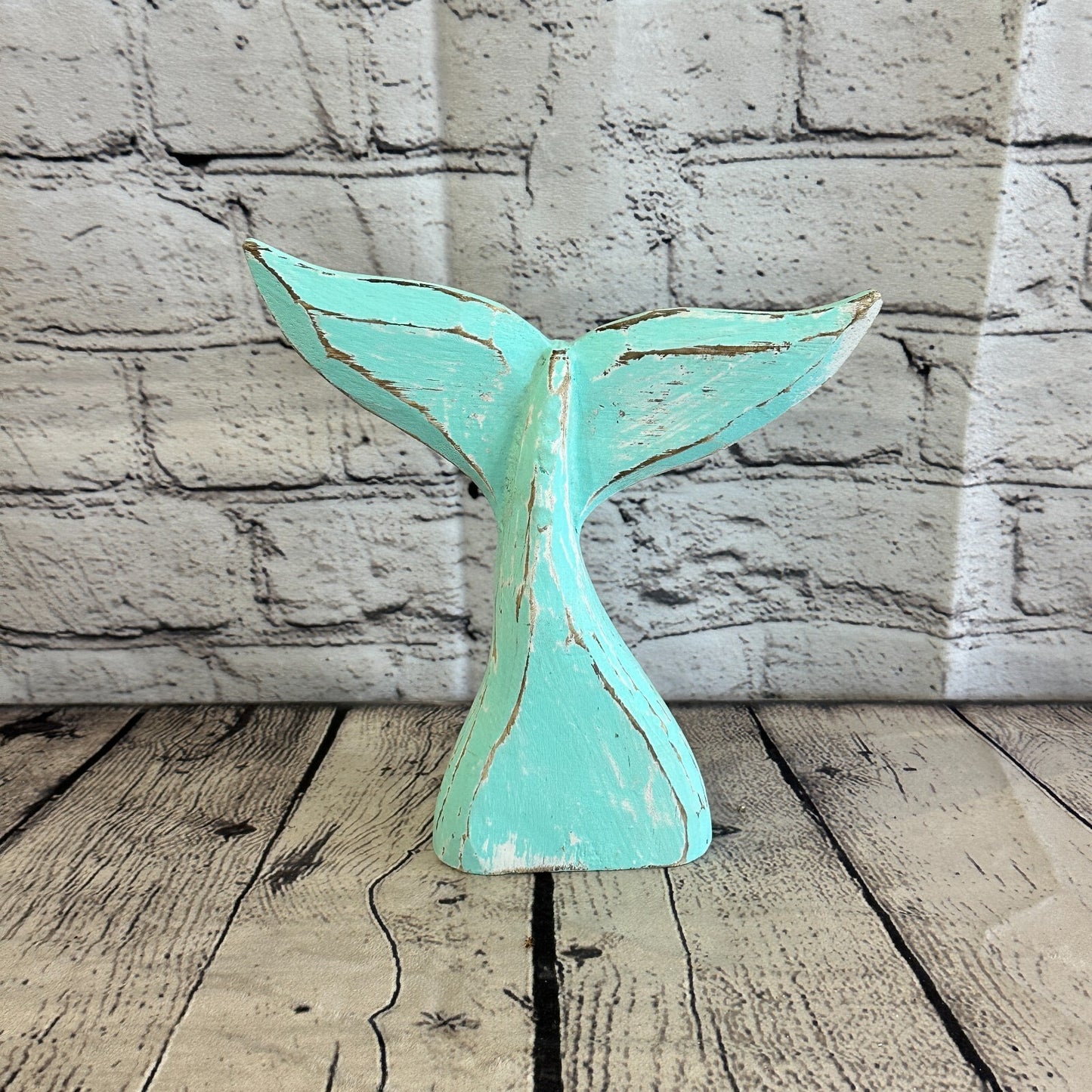 20cm x 18cm Whale Tail Green Fish Wood Coastal Ocean Bathroom Decoration