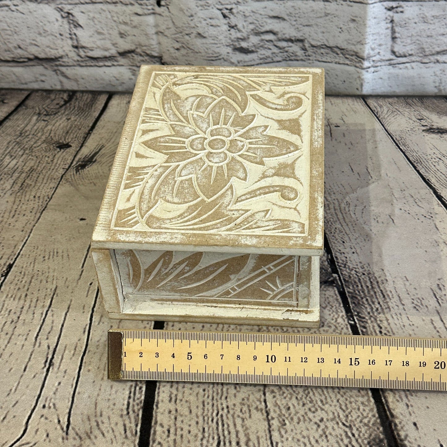 White Flower MDF Box Lotus 18cm x 12cm x 7cm Wooden Box Trinket Handmade