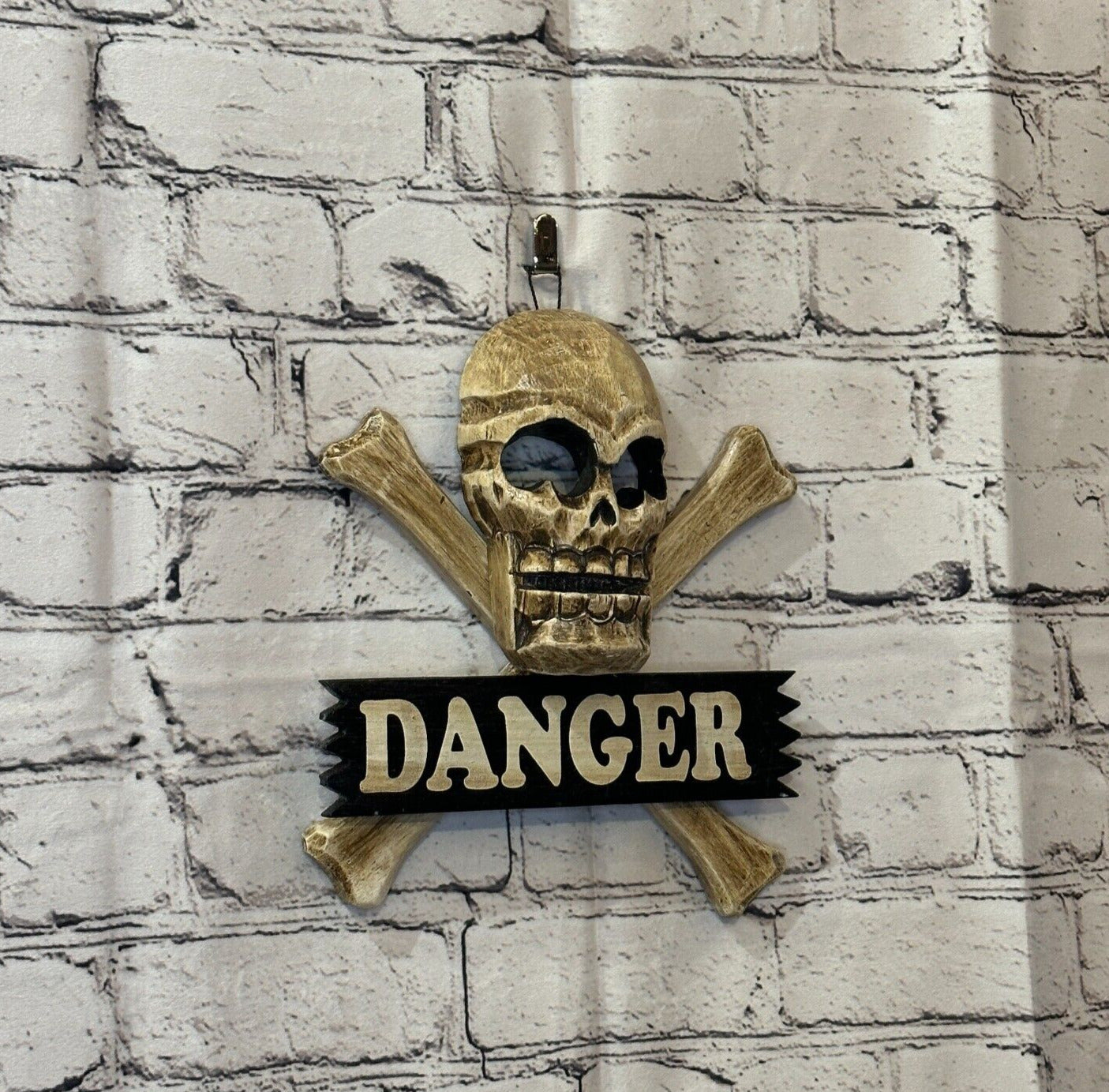 Skull & Crossbones Danger Pirate Sign Door Plaque 20cm x 20cm Handmade Wood