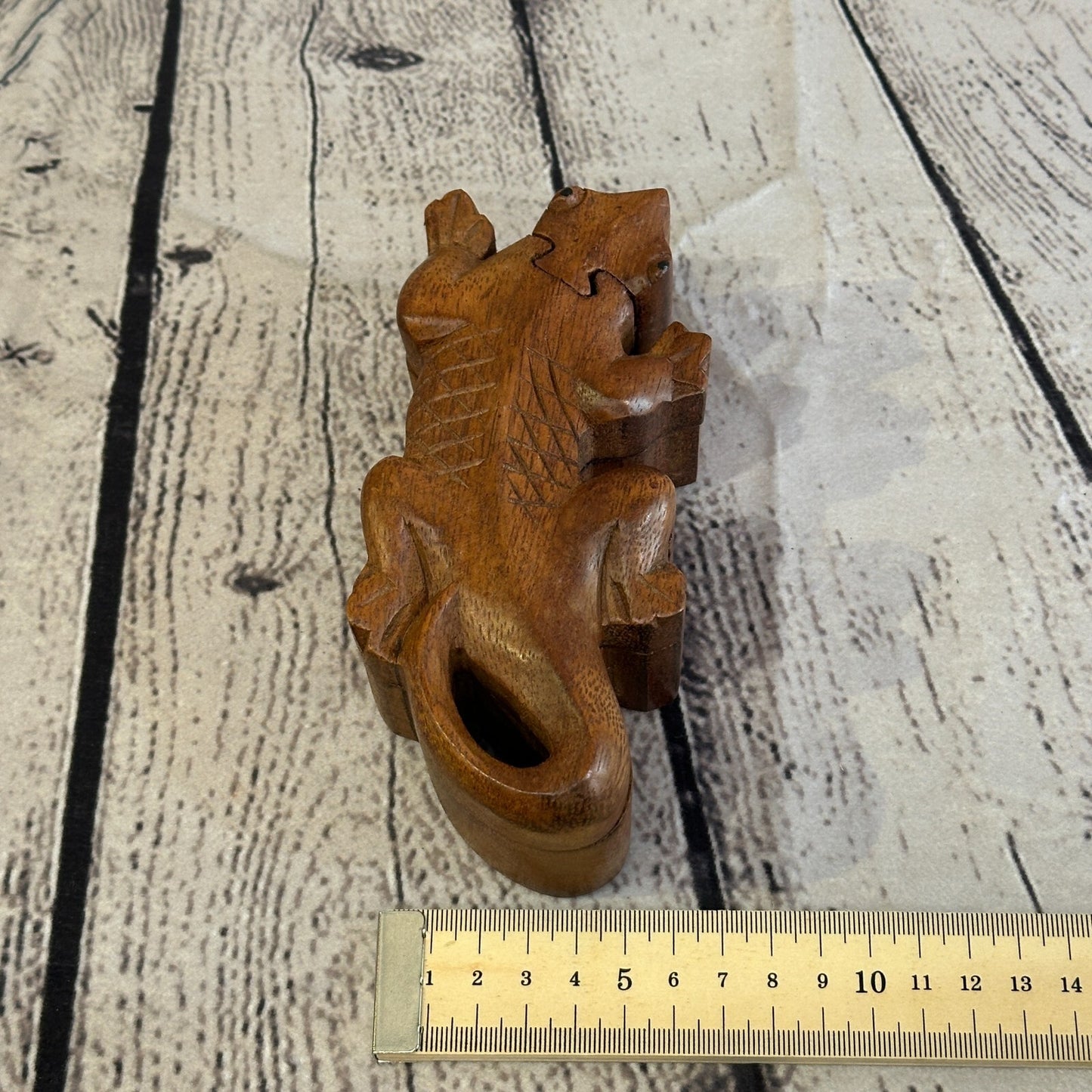 Carved Gecko Lizard 4 Bit Wooden Puzzle Box Secret Box Magic Trinket Handmade