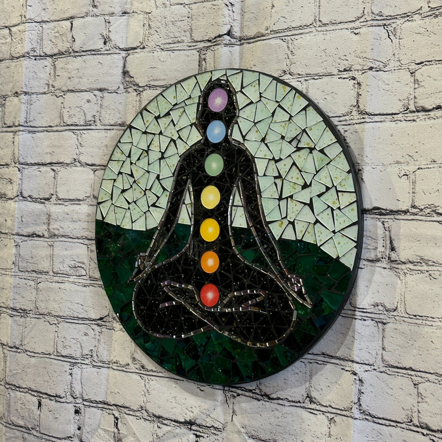 Chakra Colour And Yoga Mosaic Tile Wall Mirror 40cm x 40cm 16 Inches Handmade