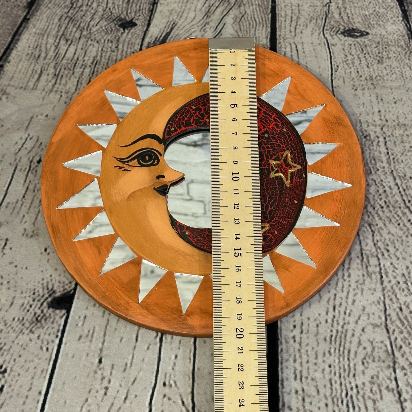 Red Full Moon Mosaic Tile Wall Mirror 20cm x 20cm 8 Inches Handmade Fairtrade