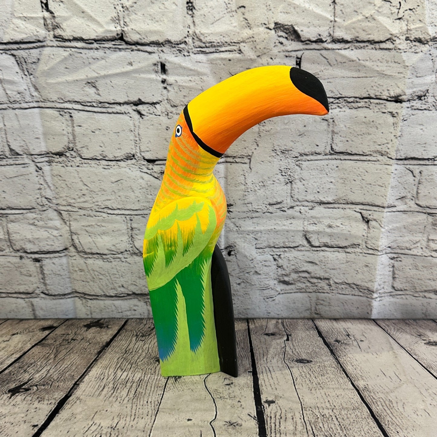 30cm Yellow Toucan Bird Ornament Statue Fair Trade Hand Made Carved Wood