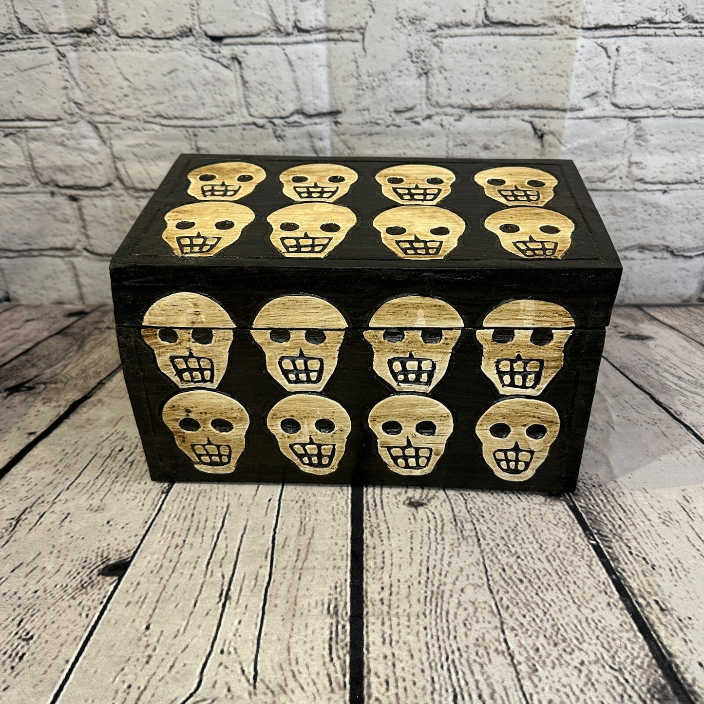 25cm x 15cm x 15cm Square Wooden Gothic Skeleton Skull Coffin Jewellery Box
