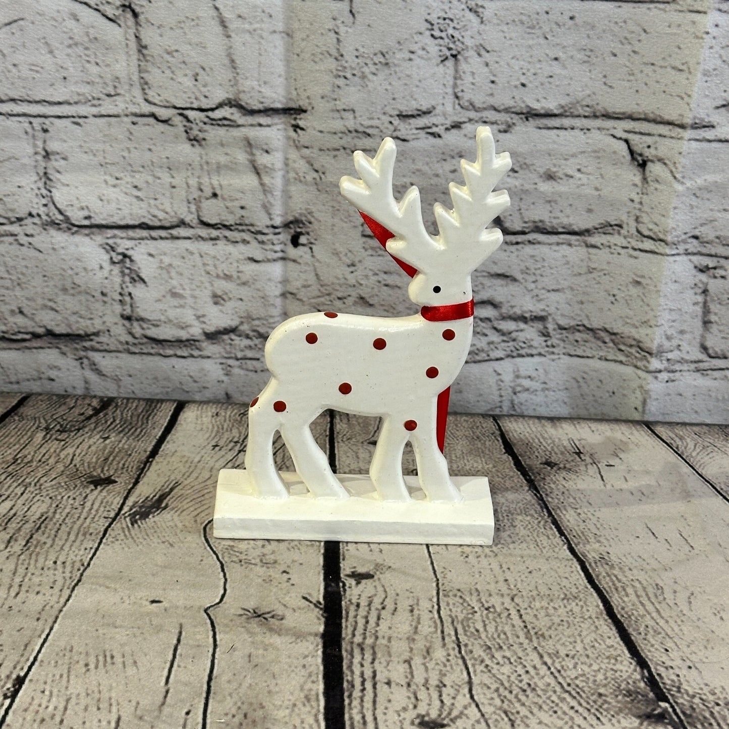 18cm x 10cm White Handcrafted Wood Reindeer Xmas Christmas Ornament Antlers