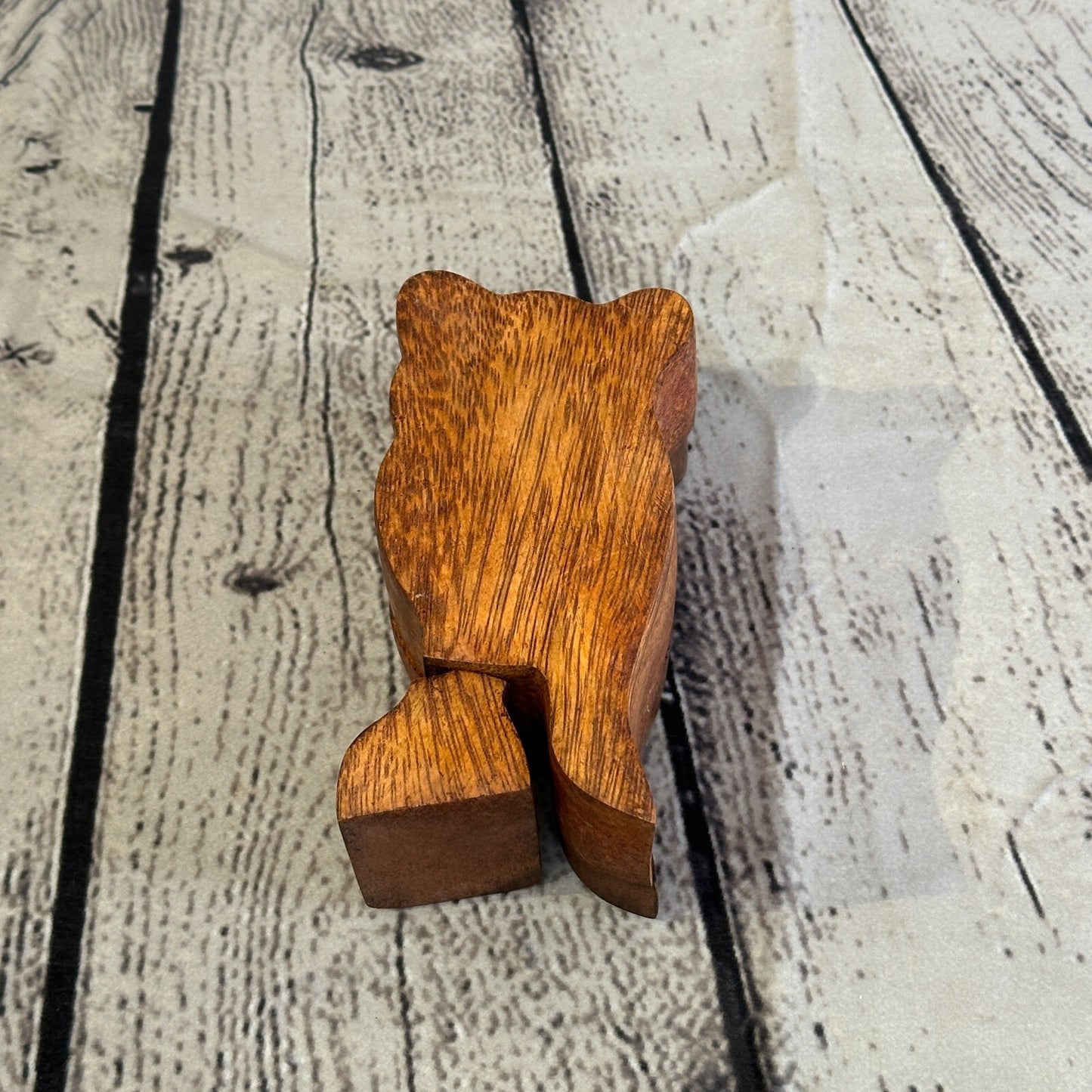 Carved Standing Owl 4 Bit Wooden Puzzle Box Secret Box Magic Trinket Handmade