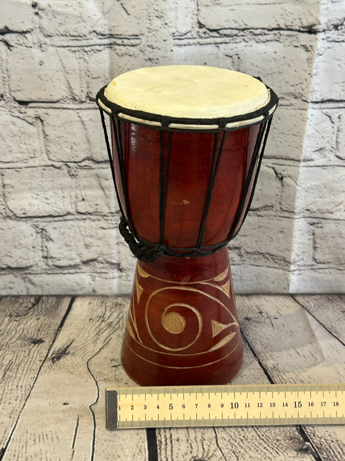 25cm Carved Wooden Djembe Bongo Painted African Influenced Drum High Handmade