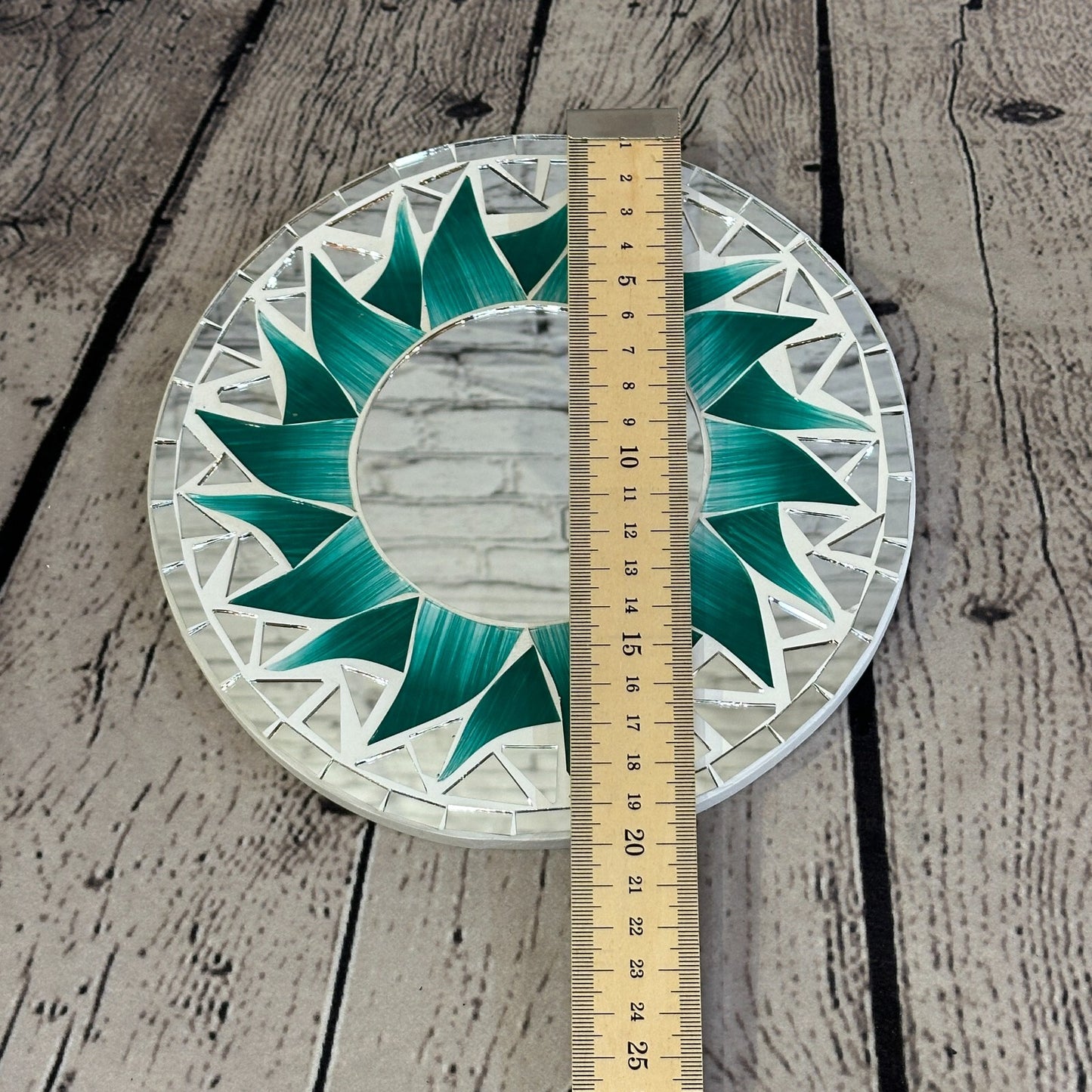 Green Flame Sun Mosaic Tile Wall Mirror 20cm x 20cm 8 Inches Handmade New