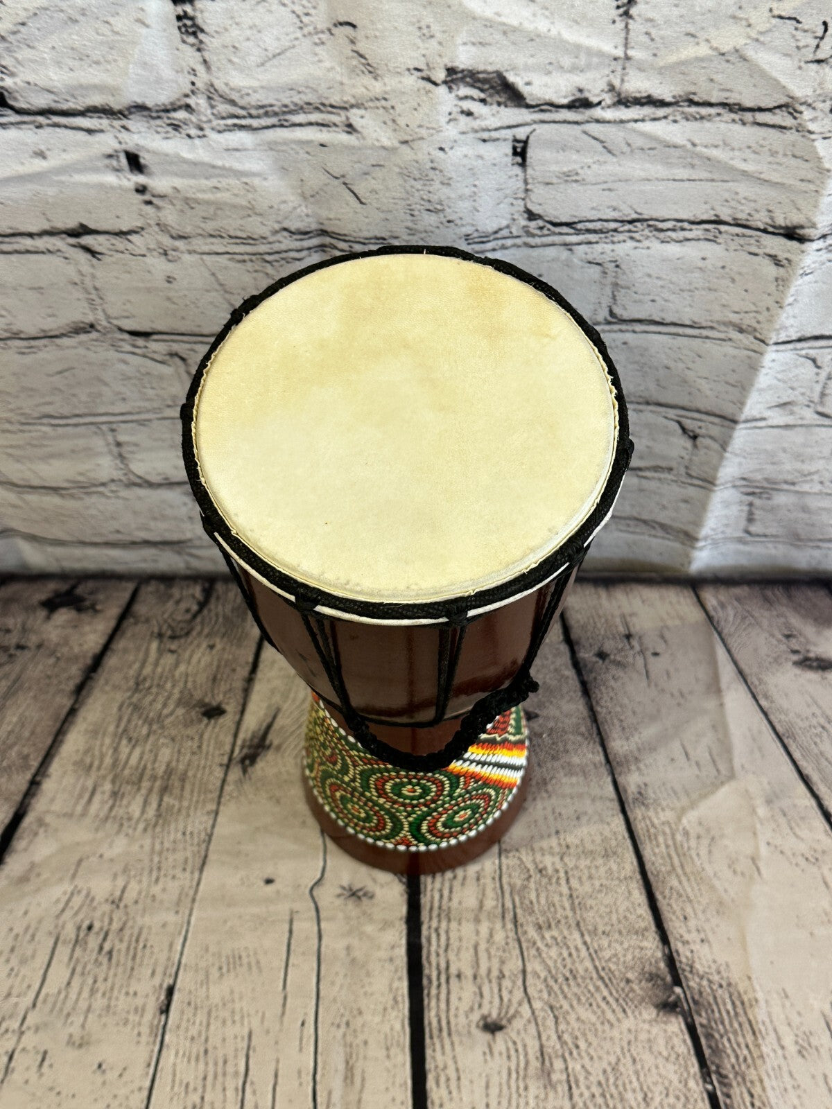 30cm Painted Wooden Djembe Bongo Painted African Influenced Drum High Handmade