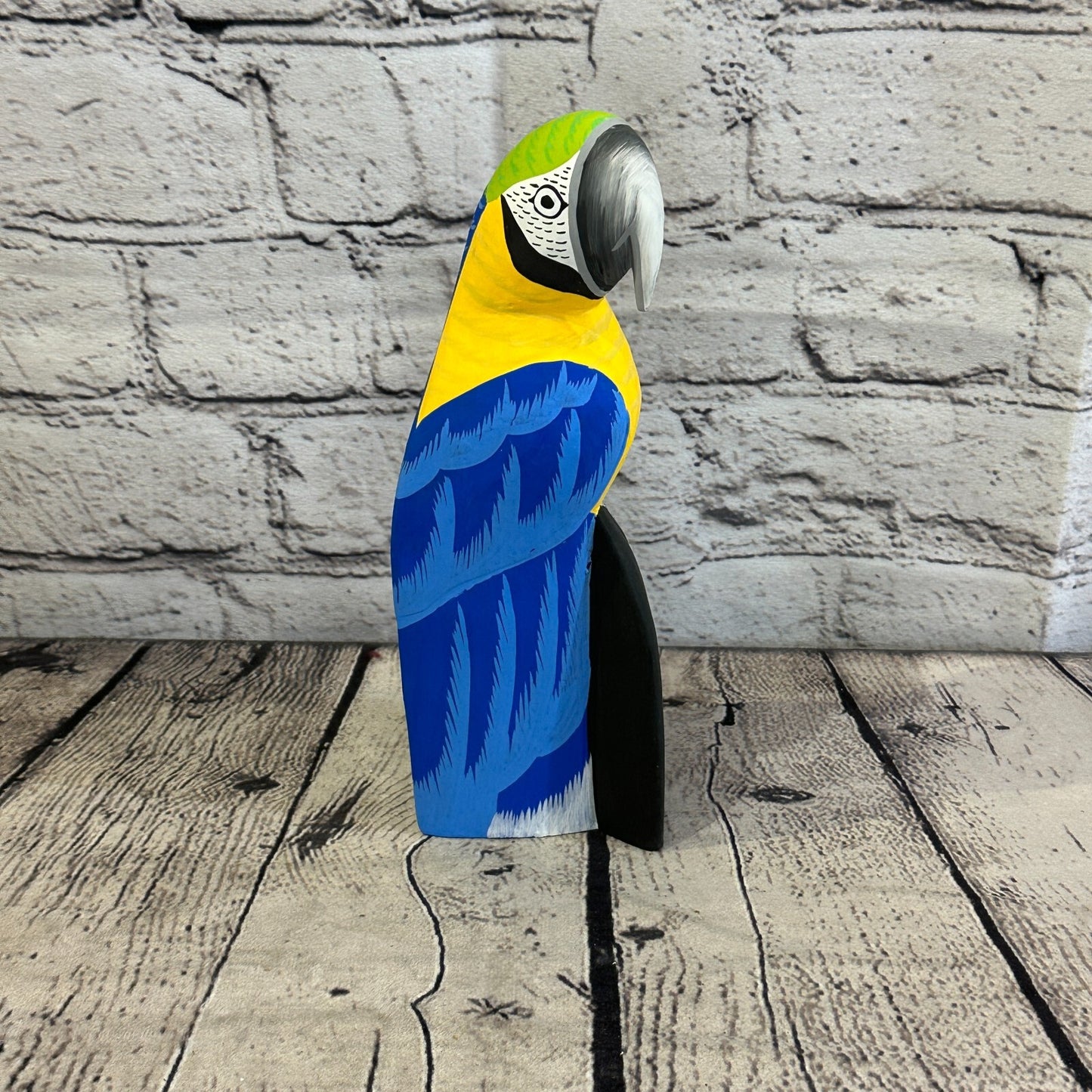 20cm Blue Parrot Bird Ornament Statue Fair Trade Hand Made Carved Wood