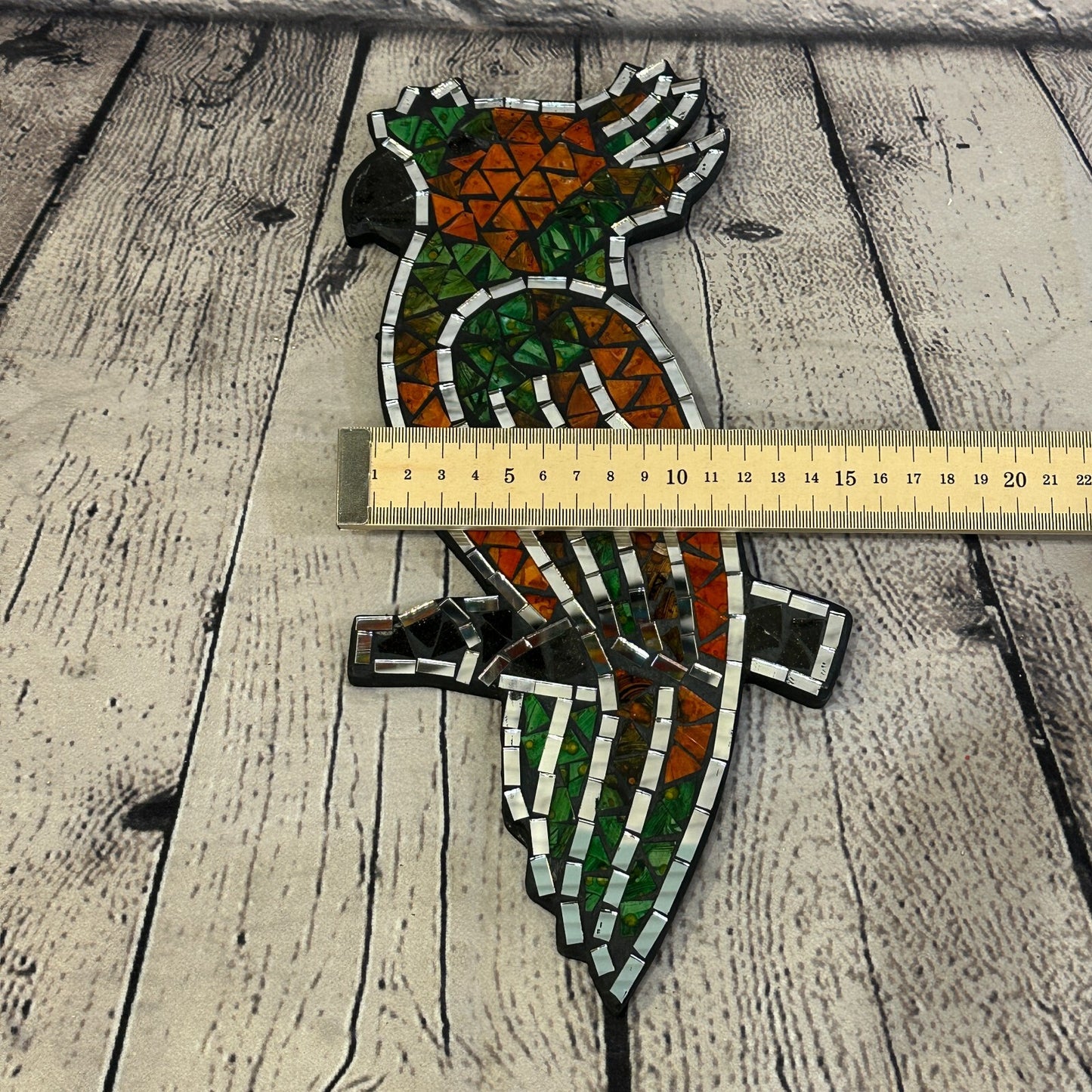 Orange Green Tropical Parrot Mosaic Tile Wall Mirror 30cm x 15cm Handmade New
