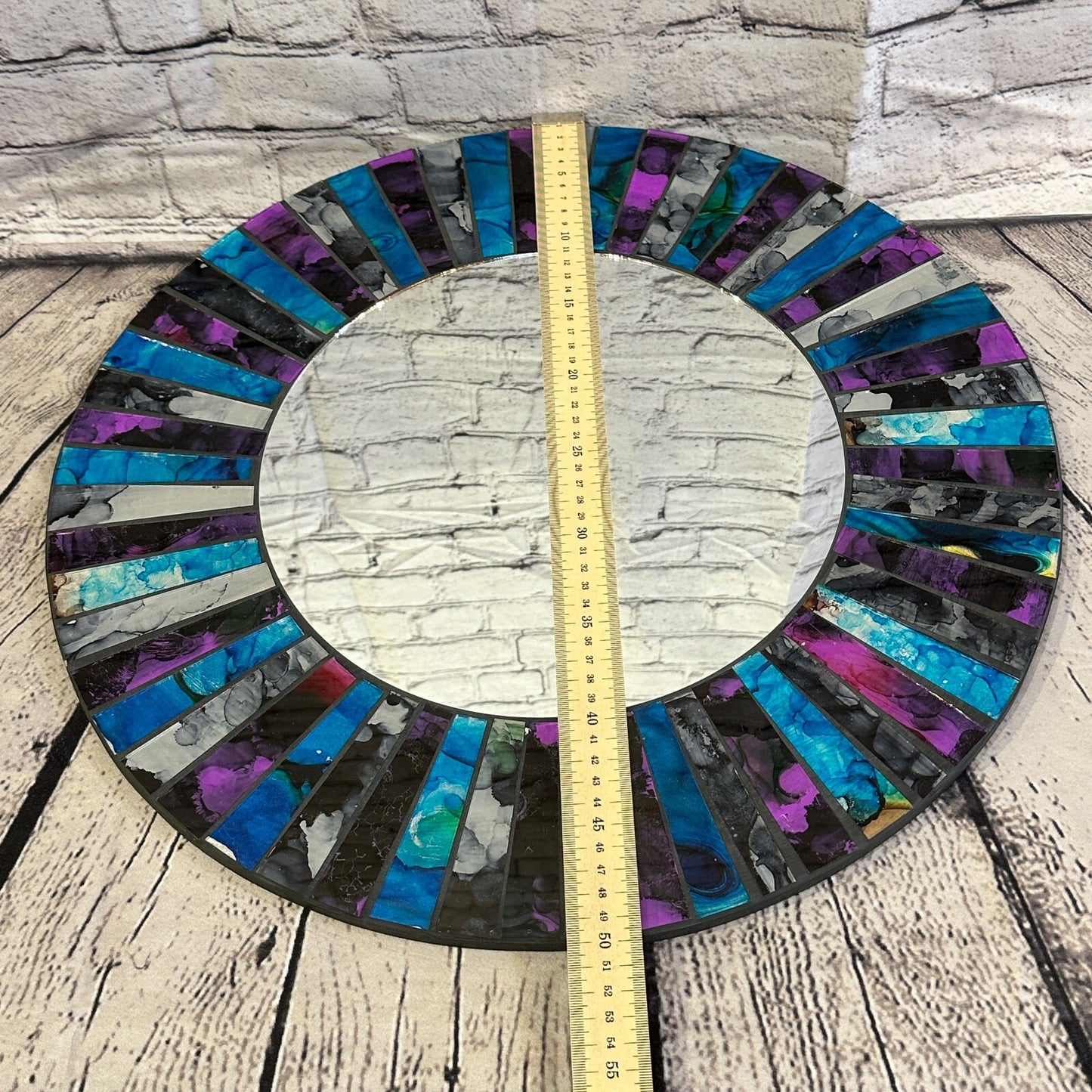 Purple Blue Line Mosaic Tile Wall Mirror 50cm x 50cm 20 Inches Handmade New