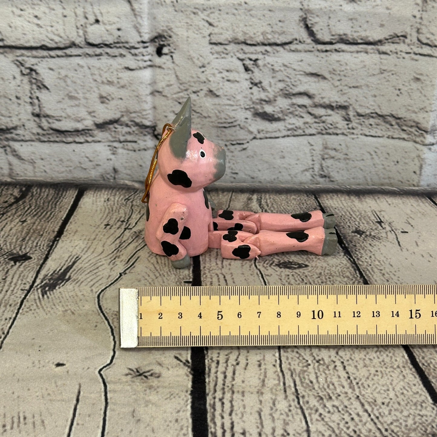 10cm Pink Pig Sitting Animal, Wooden Shelf Ornament Handmade and Fairtrade
