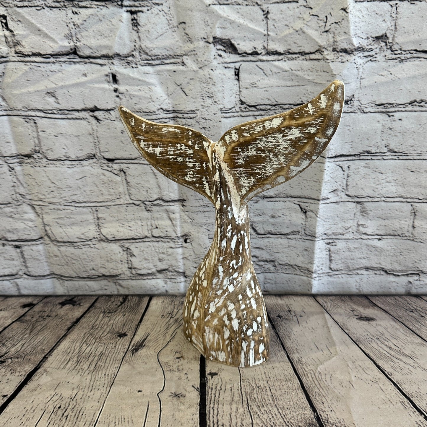 35cm x 30cm Whale Tail Brown Fish Wood Coastal Ocean Bathroom Decoration