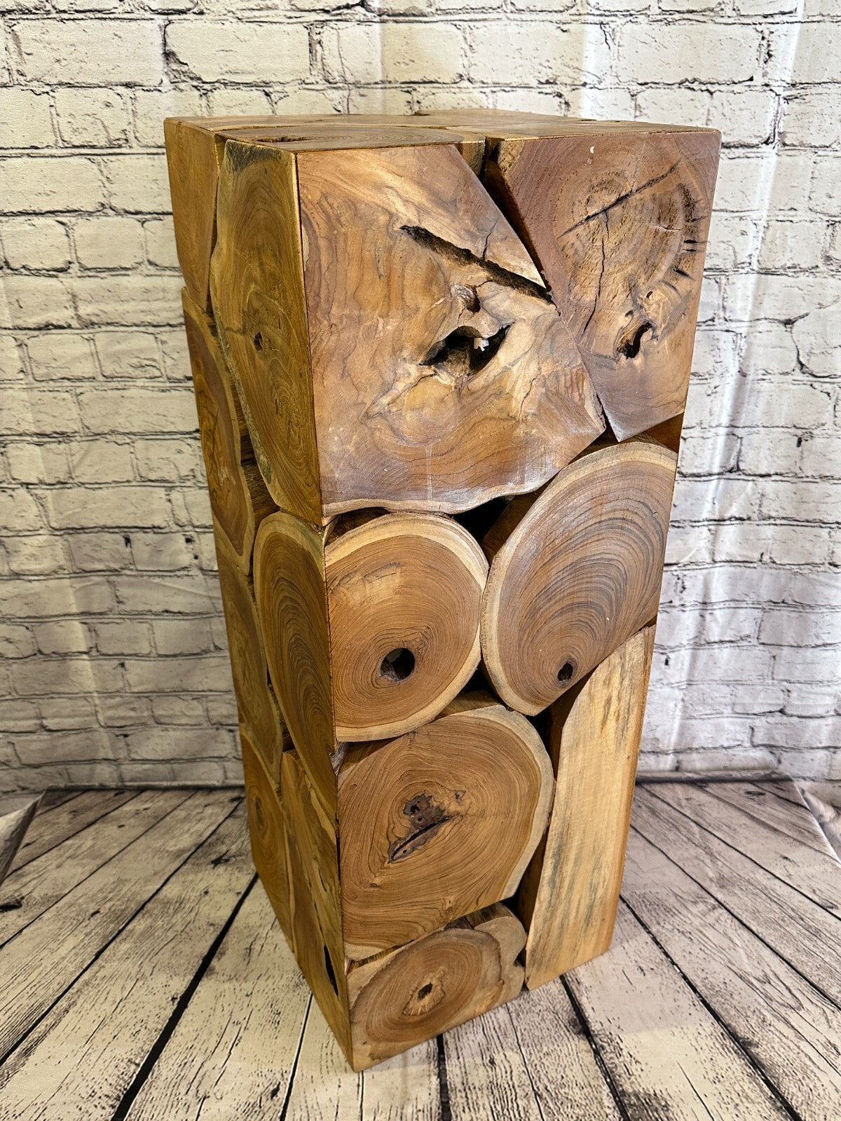 80cm x 30cm Teak Root Wood Block Side Table Lamp Stool Square Wood Coffee Table