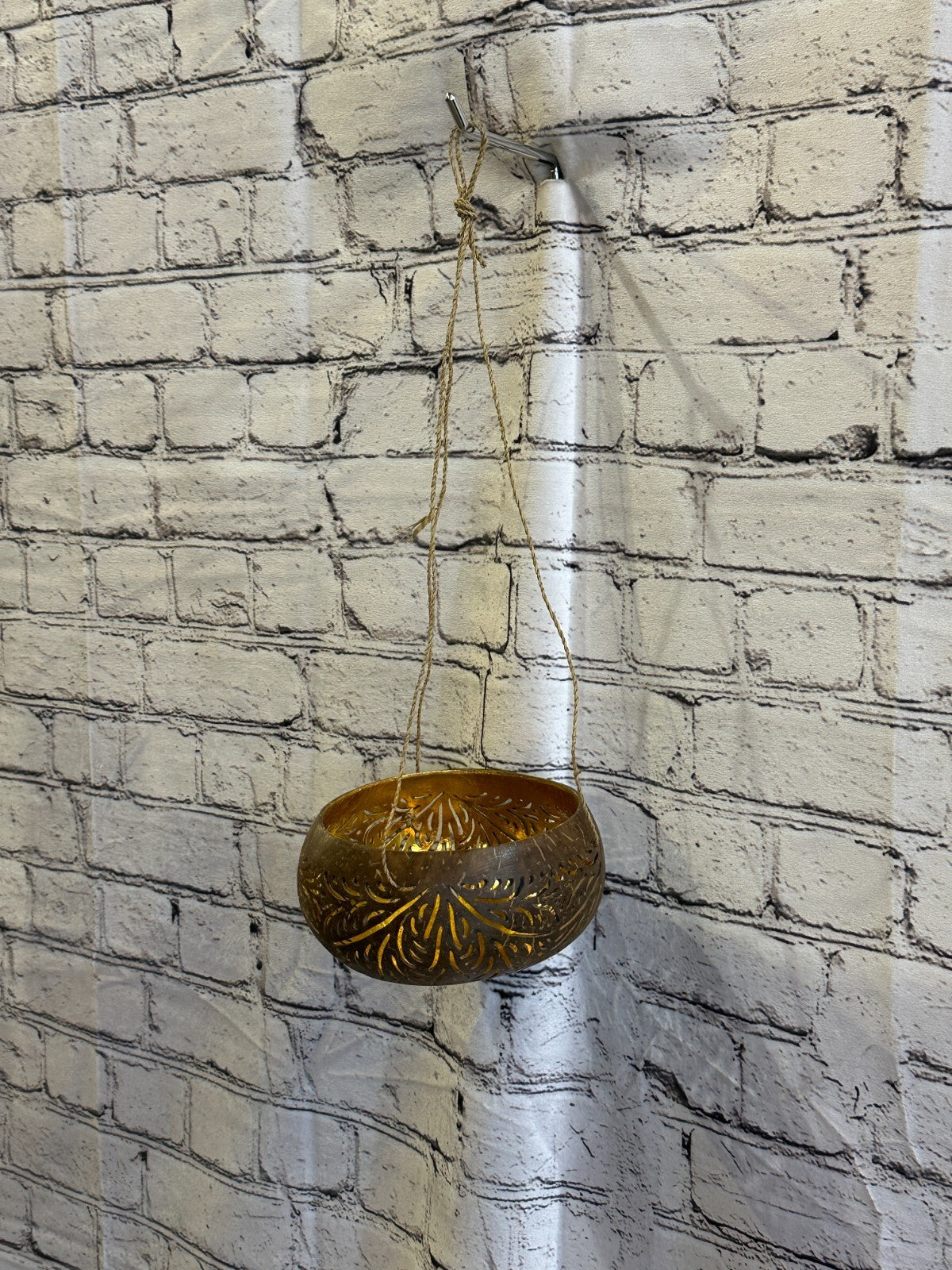 Gold Inside Coconut Shell Hanging Basket Orchid Planter Balcony Decorative Vase