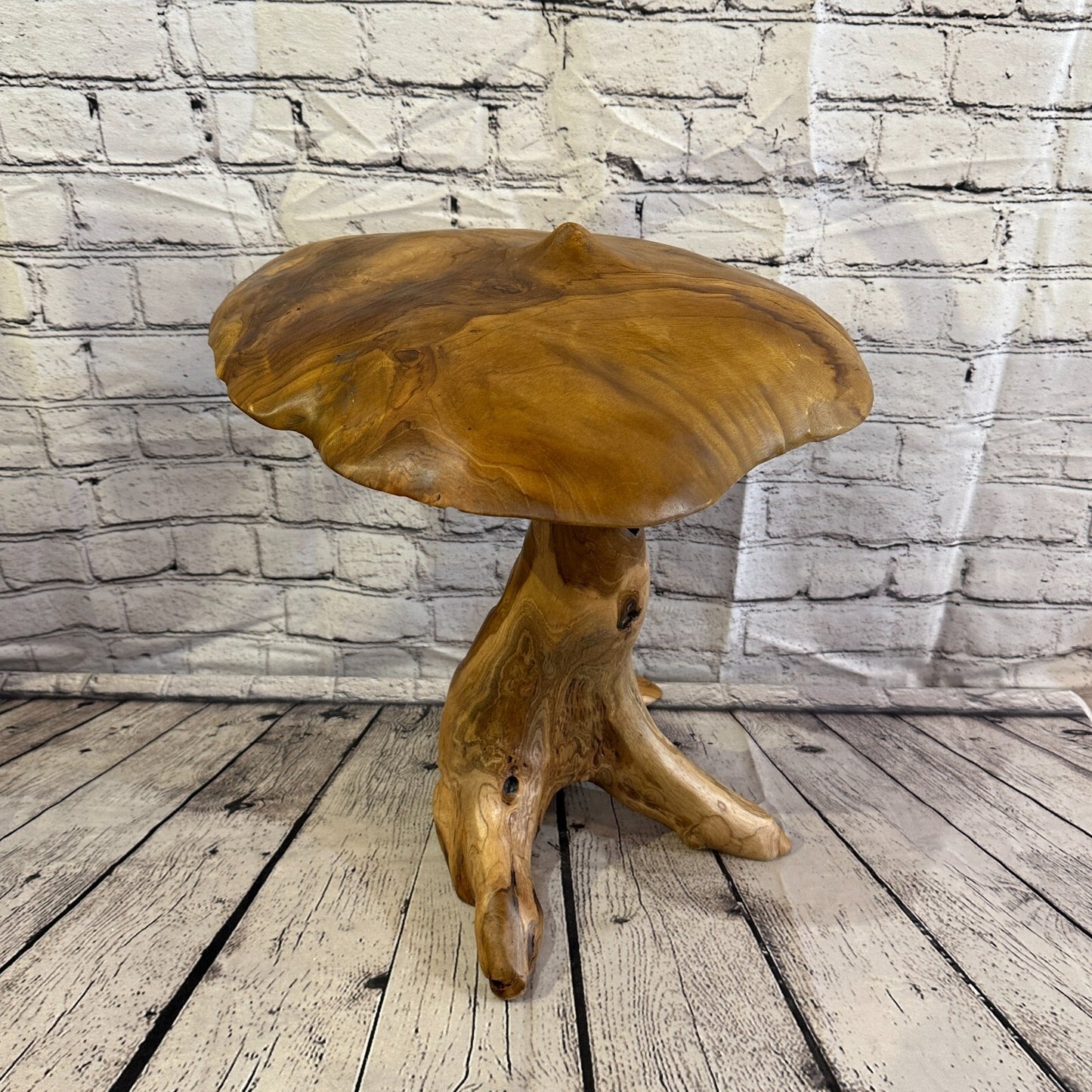 45cm x 35cm Wooden Point Mushroom Toadstool Sculpture Garden Teak Root Ornament