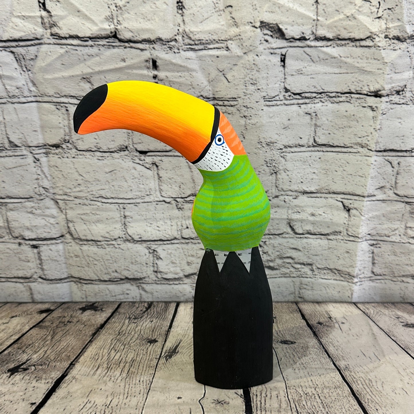 30cm Green Toucan Bird Ornament Statue Fair Trade Hand Made Carved Wood