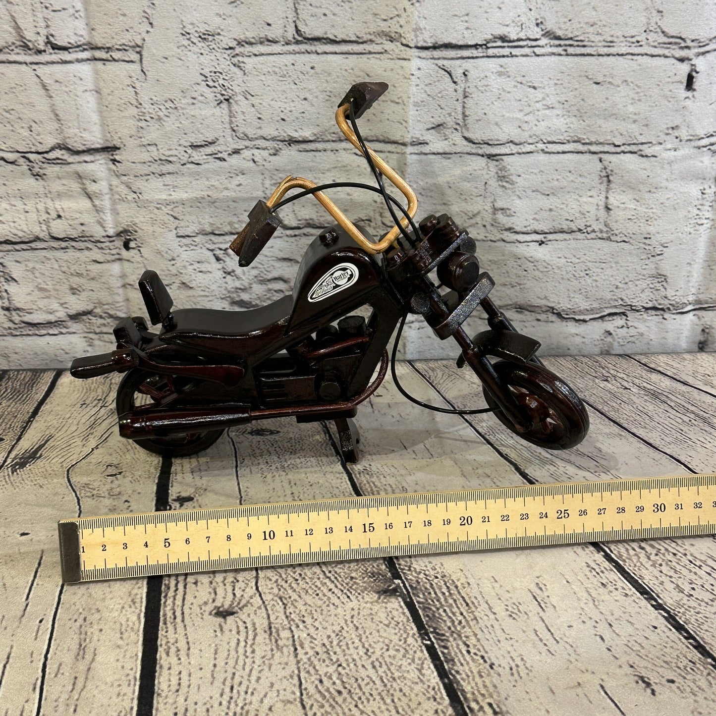 25cm Large Dark Wood Motorbike Motorcycle Model Wooden Ornament Decorative Bike