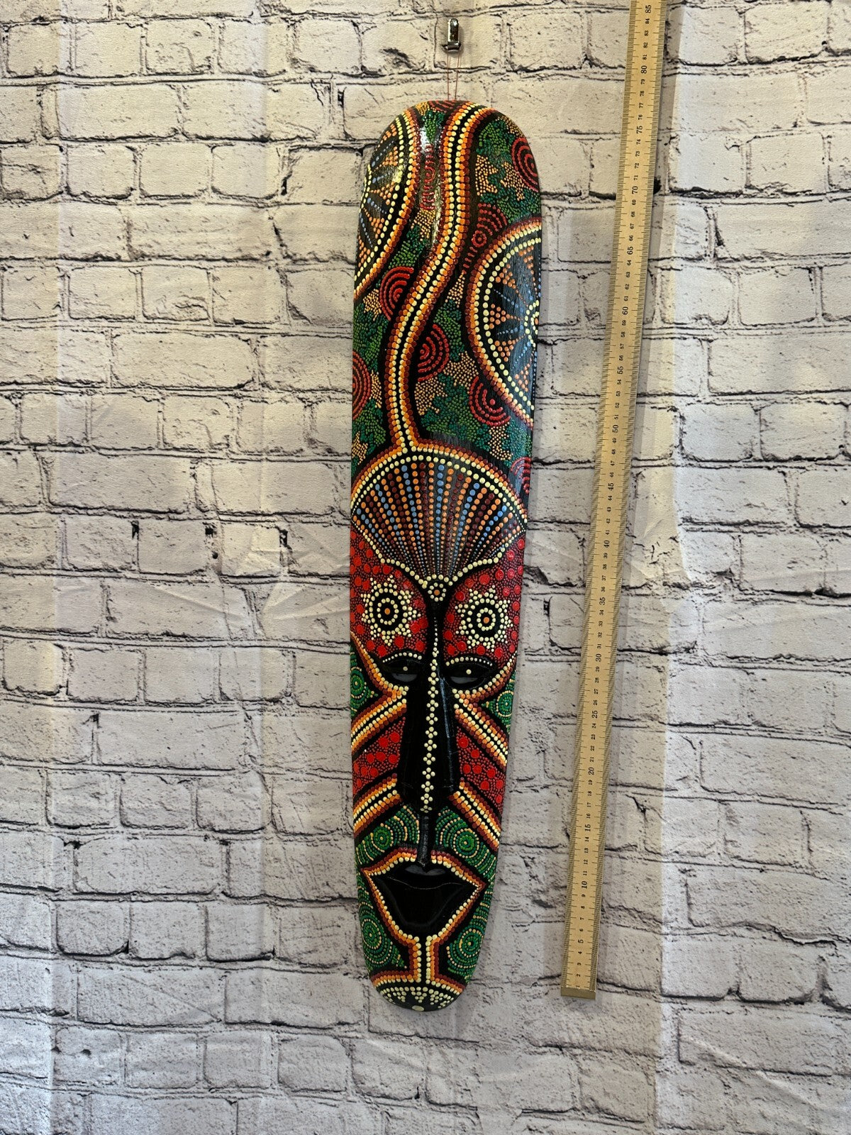 Mask 80cm Carved Wooden Dot Painted Ethnic Tribal Tiki Wall Art Handmade No 2