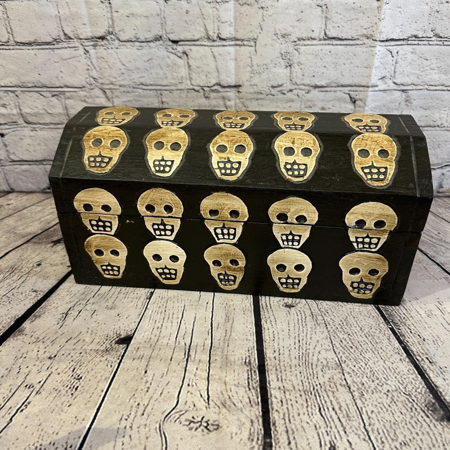 30cm x 15cm x 15cm Trunk Wooden Gothic Skeleton Skull Coffin Jewellery Box