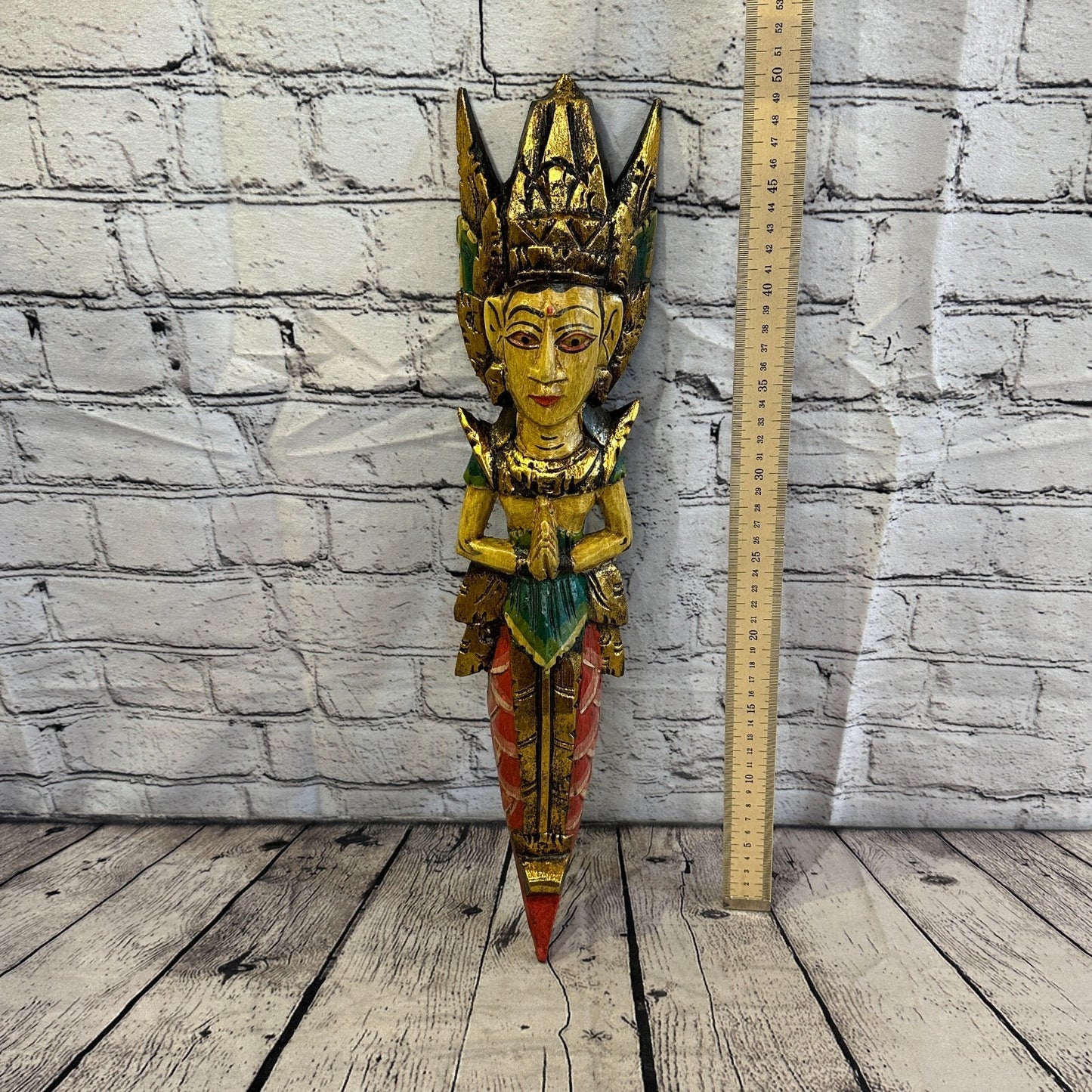Old Antique Colour Sita Dewi Bali Rice Goddess Wings Mermaid Wood 50cm Pair