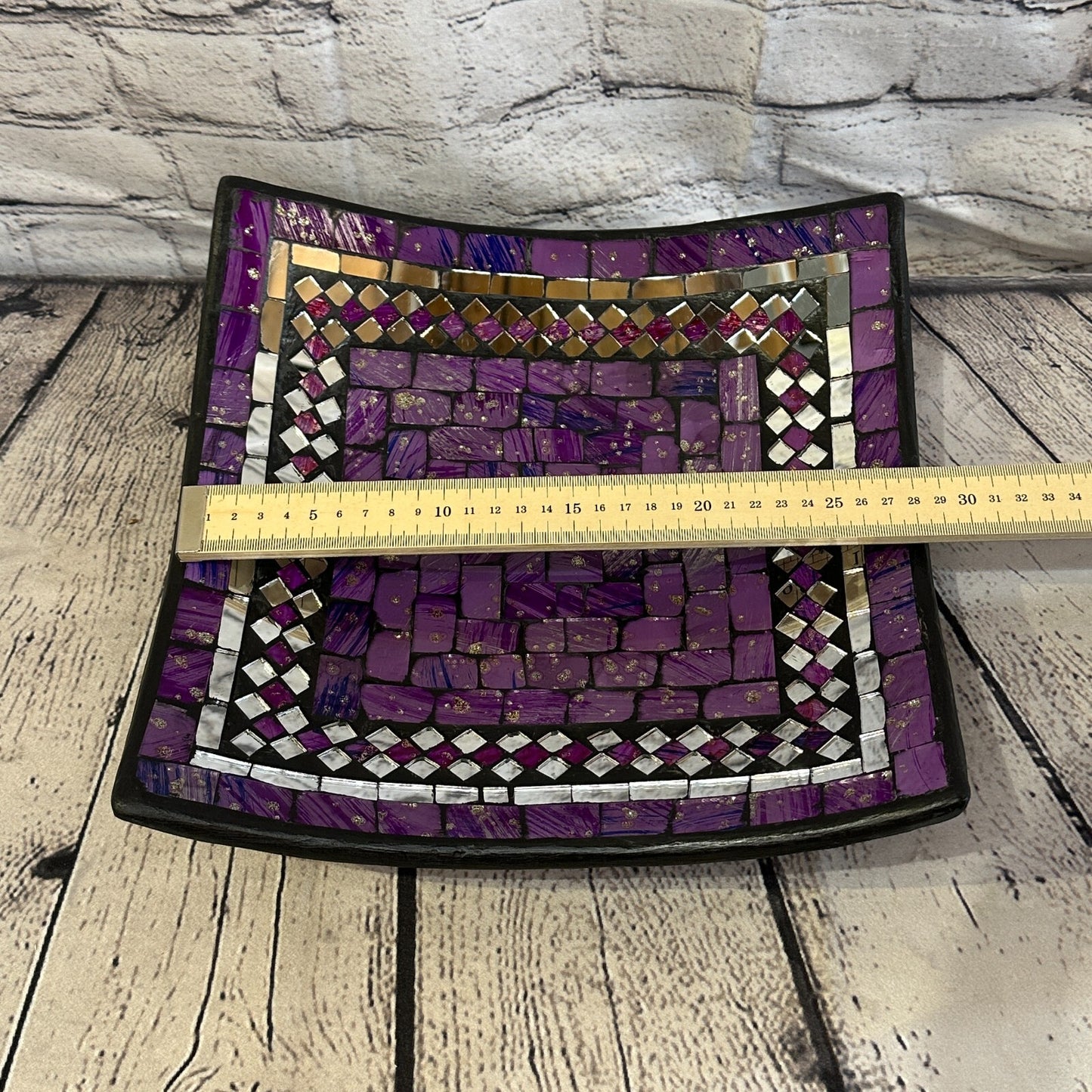 30cm Purple Square Mosaic Handmade Ceramic Glass Tile Bowl Fruit