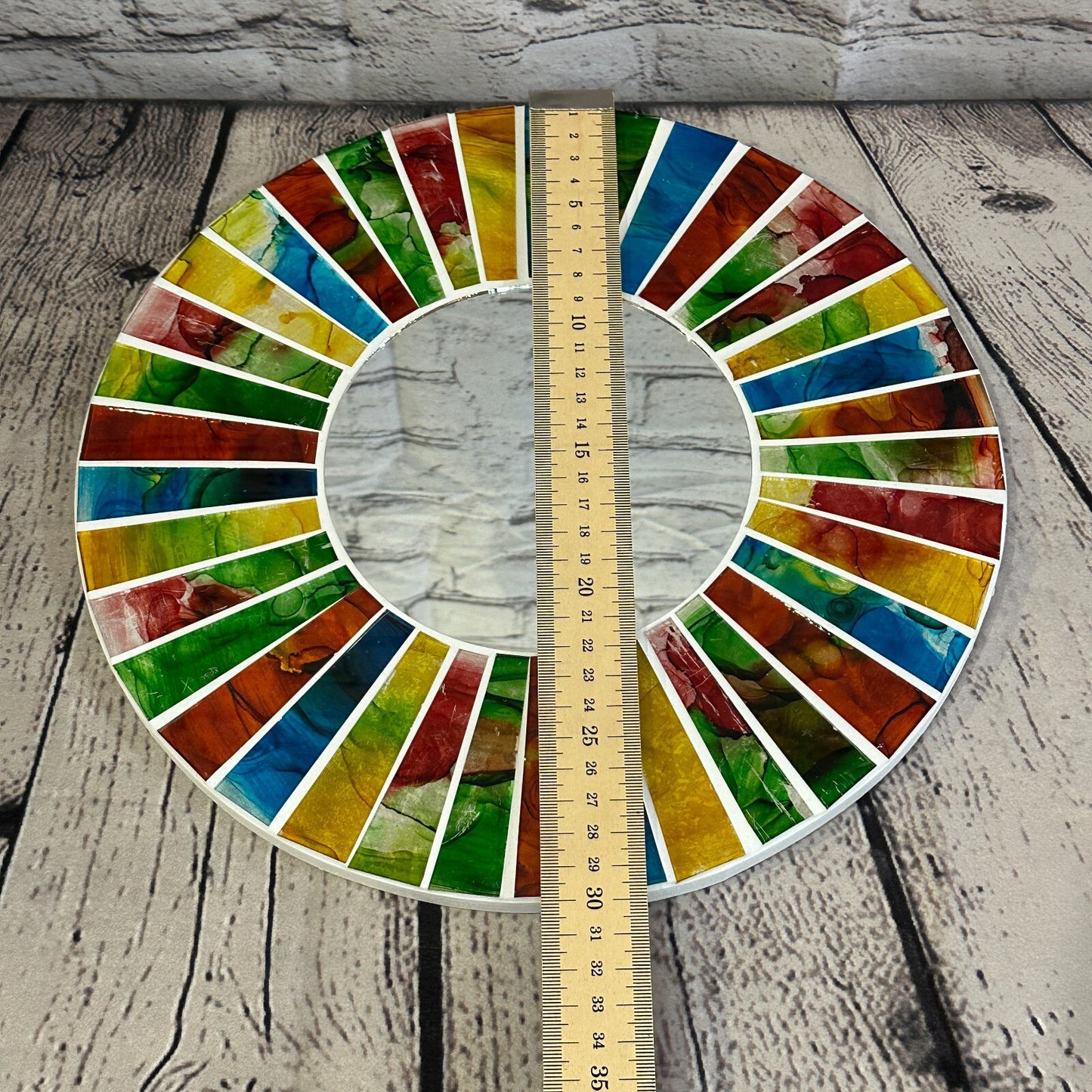 Rainbow White Line Mosaic Tile Wall Mirror 30cm x 30cm 12 Inches Handmade New
