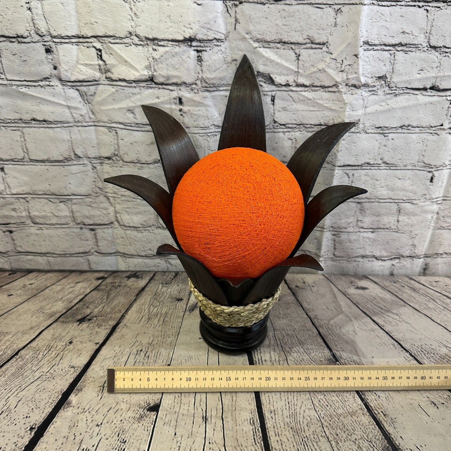 Orange Dark Brown Natural 40cm Tall Leaf Lamp Twist LED UK Mains Plug Design 5
