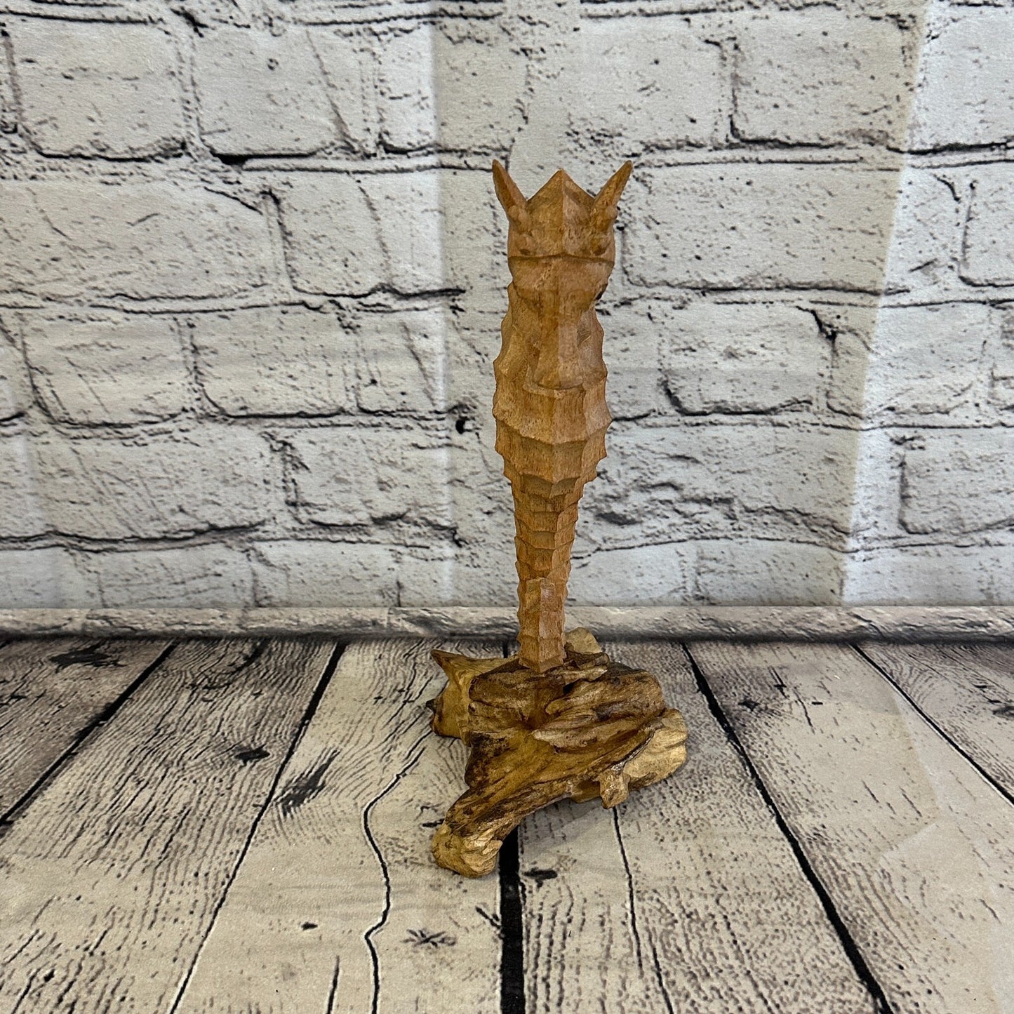 25cm Single Seahorse Mushroom Parasite Ornament Natural Carving Fairtrade Wood