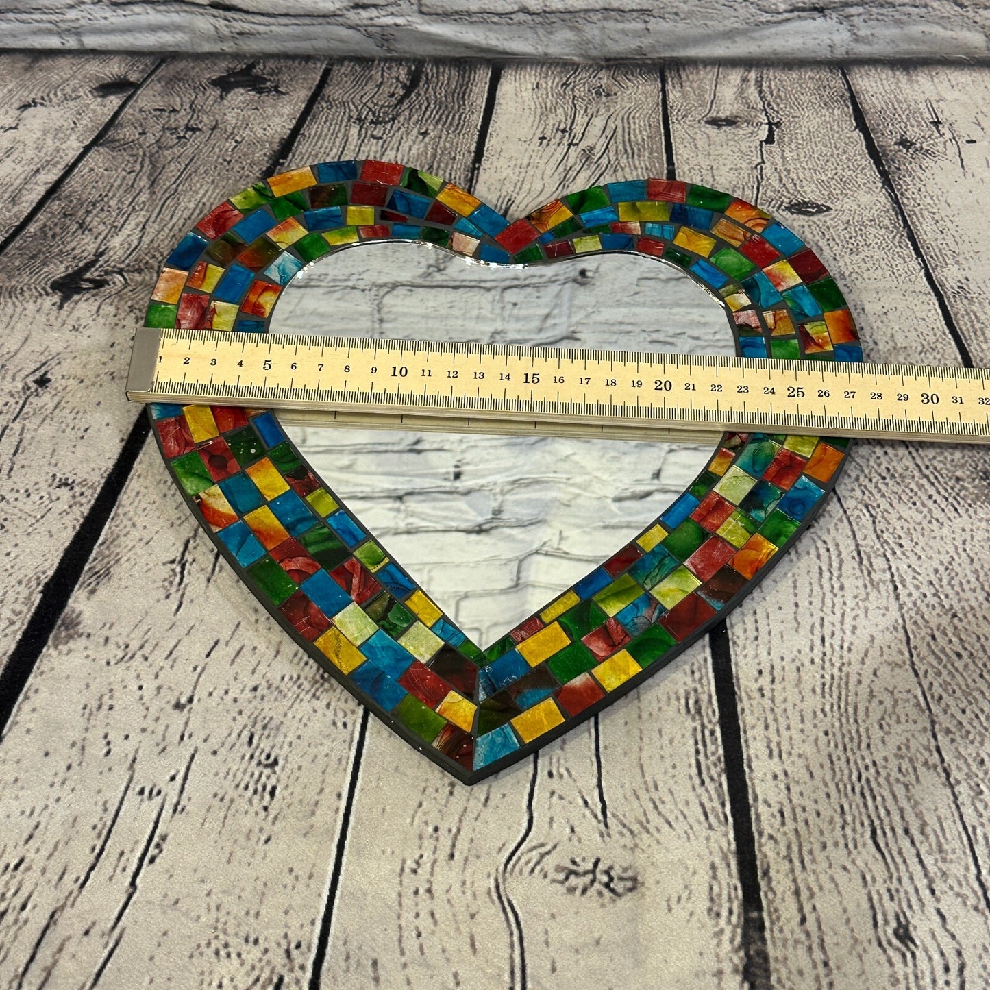 Rainbow Heart Shape Mosaic Tile Wall Mirror 28cm x 25cm 10 Inches Handmade New