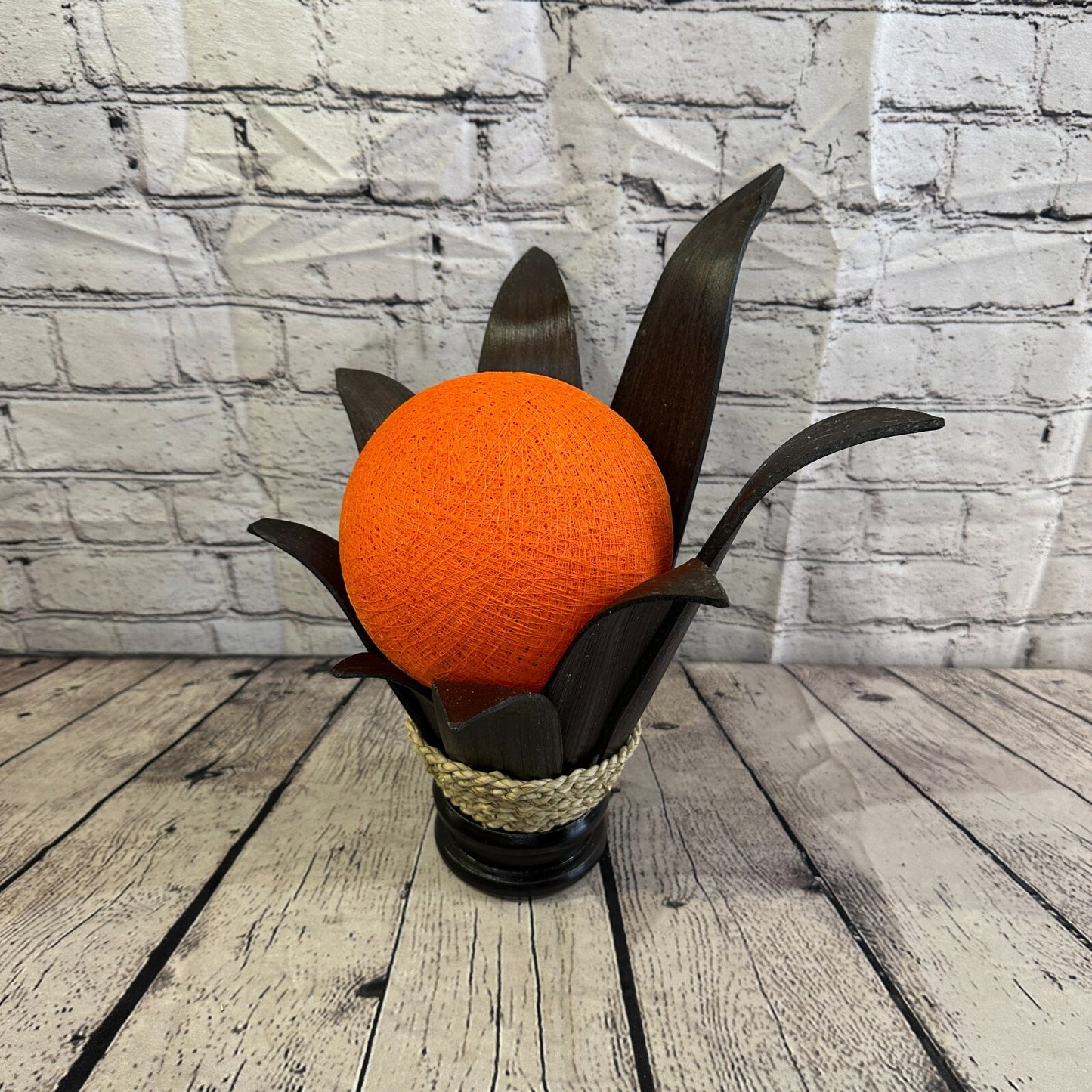 Orange Dark Brown Natural 40cm Tall Leaf Lamp Twist LED UK Mains Plug Design 5