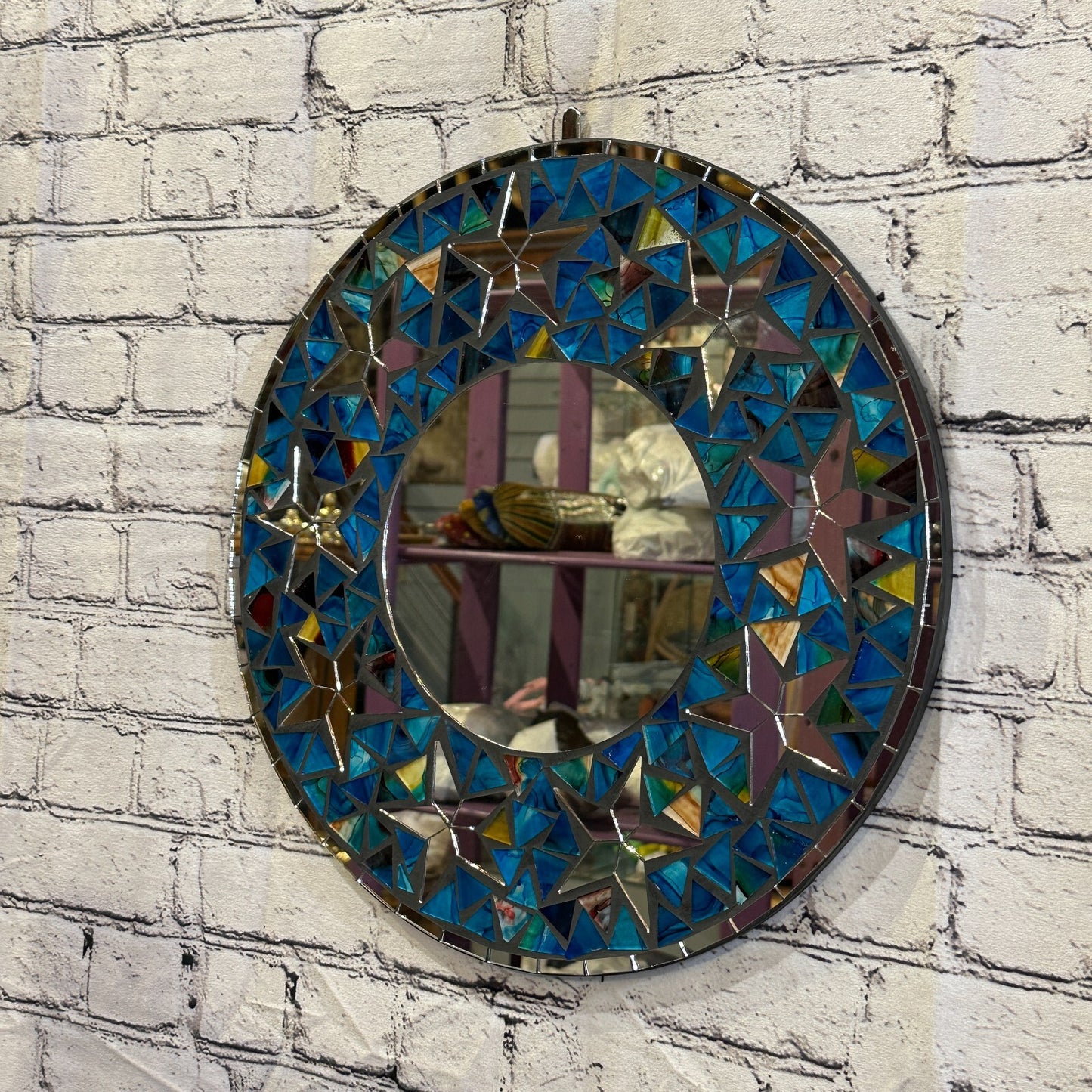 Blue Stars Mosaic Tile Wall Mirror 40cm x 40cm 16 Inches Handmade New