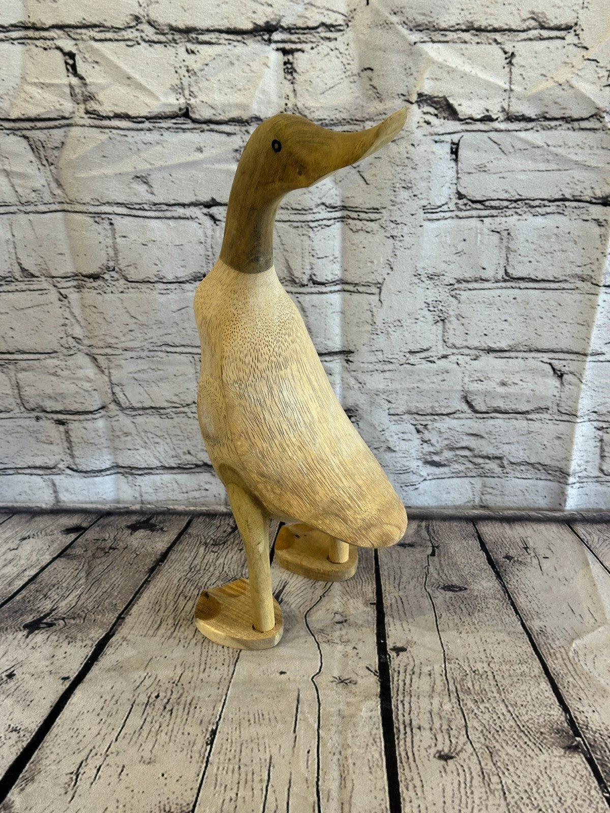 Looking Back 40cm Tall Wooden Hairy Duckling Baby Duck Bamboo Root Fairtrade