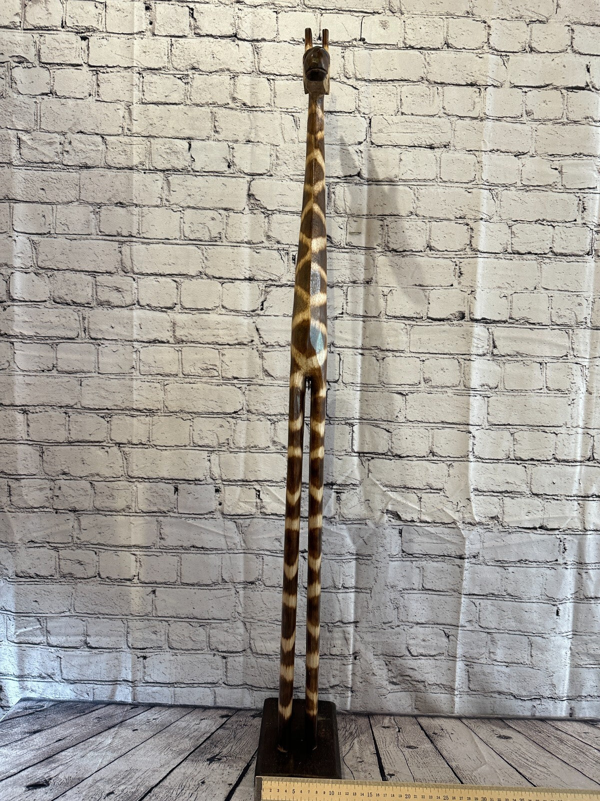 100cm Burnt Pattern Wood Giraffe Tall Statue Wood Modern Hand Carved Painted