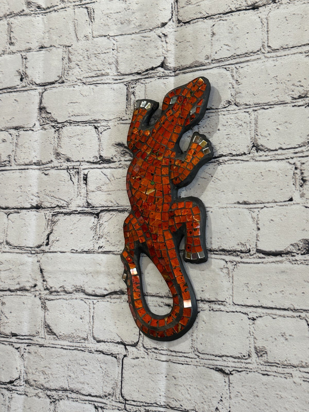 30cm Gecko Burnt Orange Mosaic Wall Hanging Wooden Ornaments Wood Carving