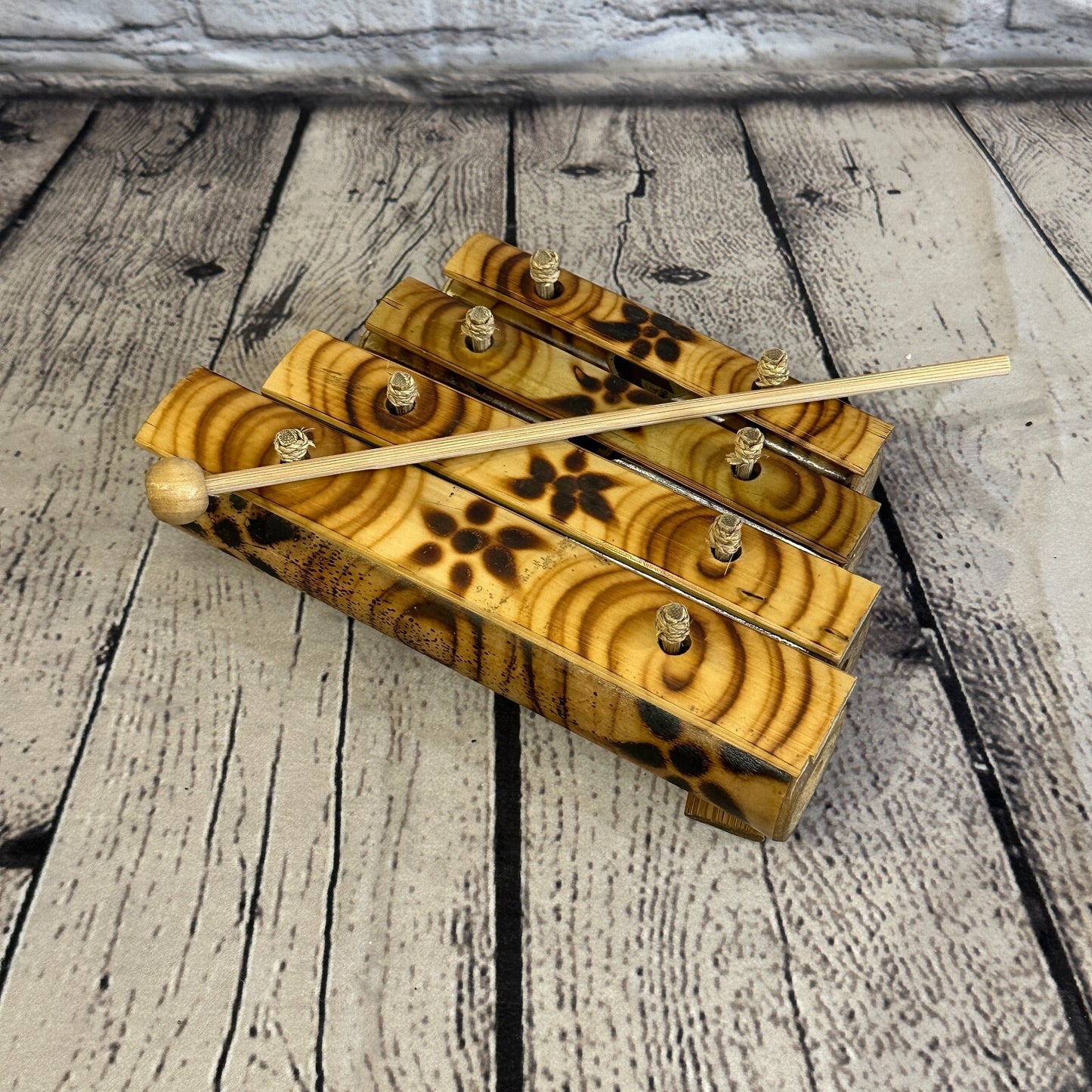 15cm Fairtrade Handmade Xylophone Musical Instrument Burnt Bamboo Design