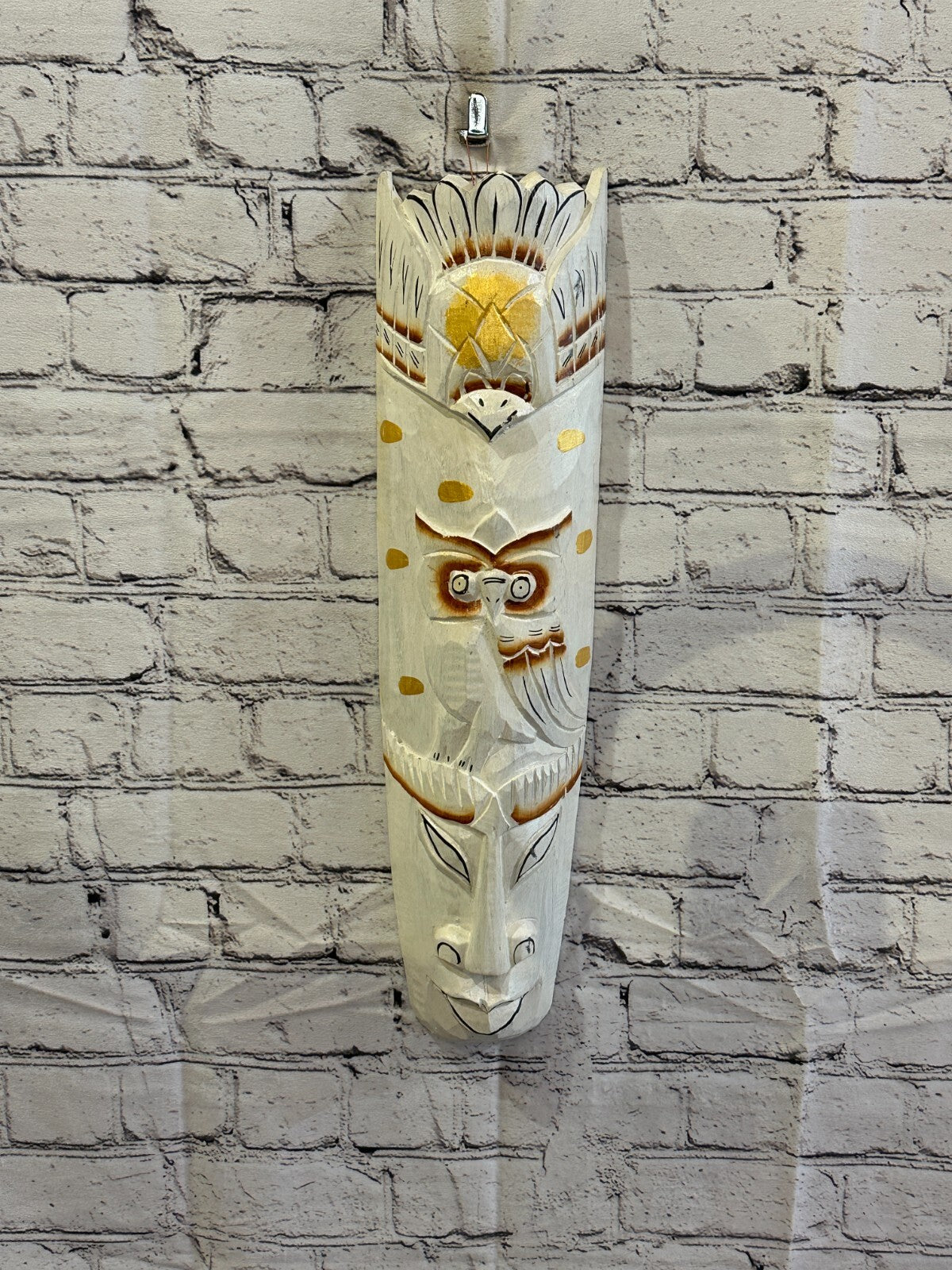 50cm White Owl Hand Carved Fair Trade Wooden Animal Wall Art Wall Hang Mask