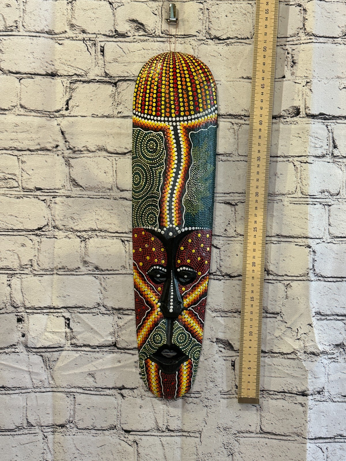 Mask 50cm Carved Wooden Dot Painted Ethnic Tribal Tiki Wall Art Handmade No 3