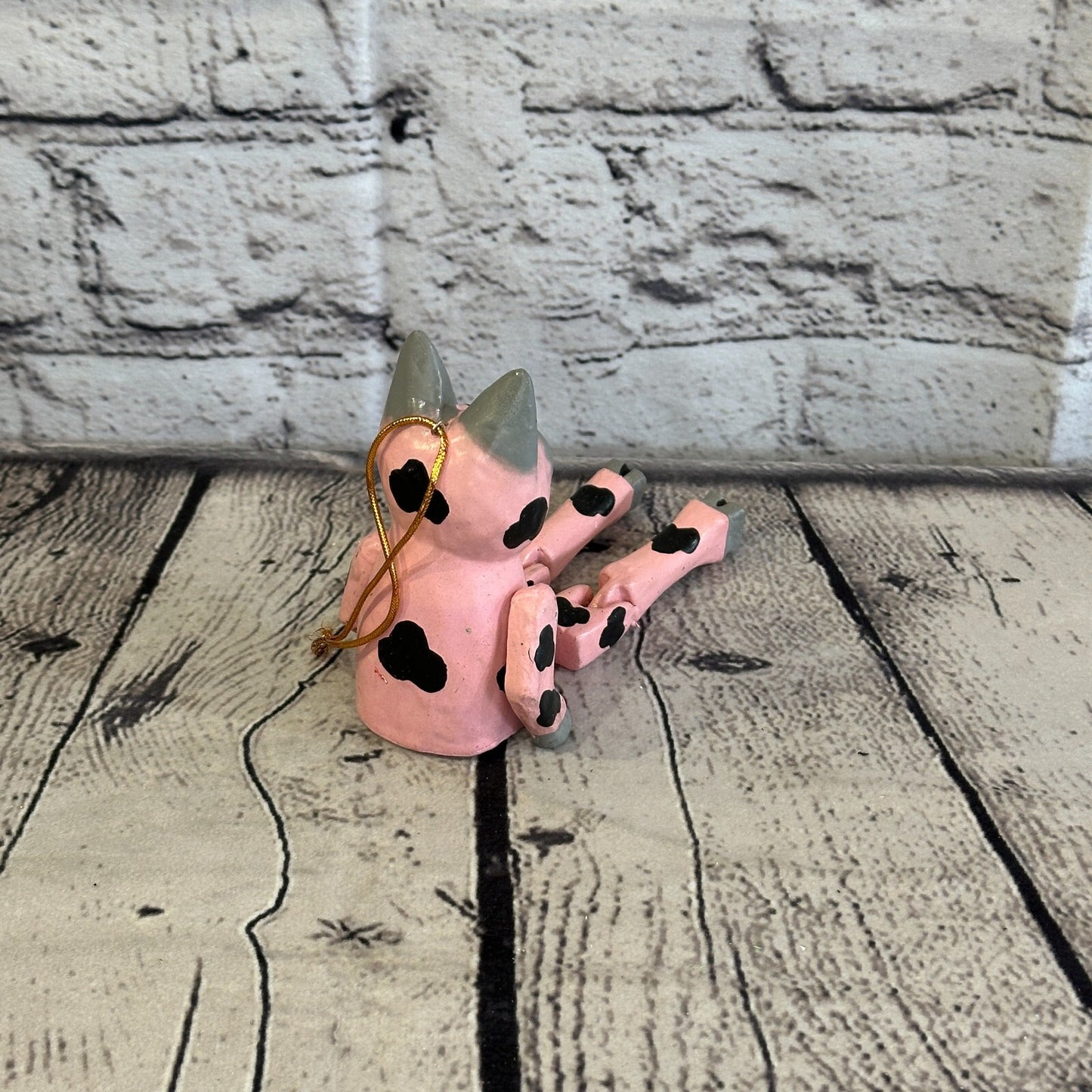 10cm Pink Pig Sitting Animal, Wooden Shelf Ornament Handmade and Fairtrade