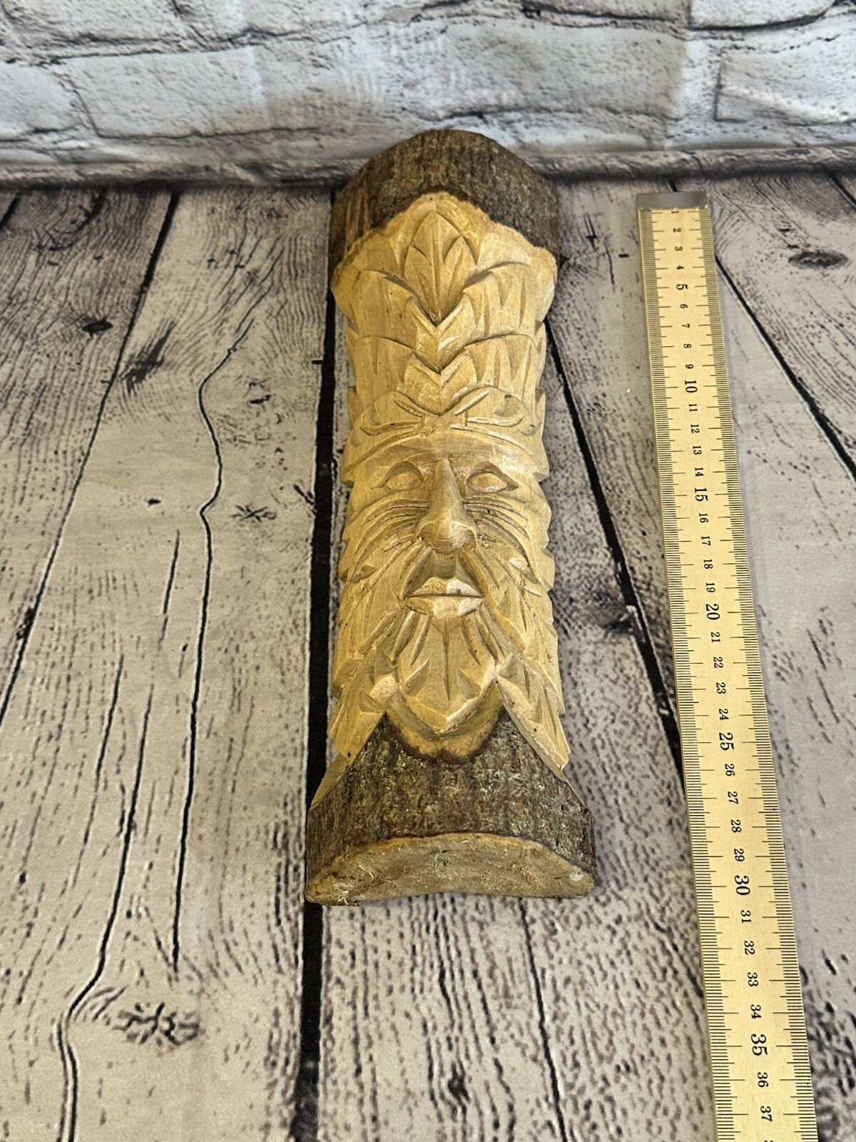 Green Man Of The Woods 30cm Hand Carved Wizard Tree Trunk Wood Fairtrade