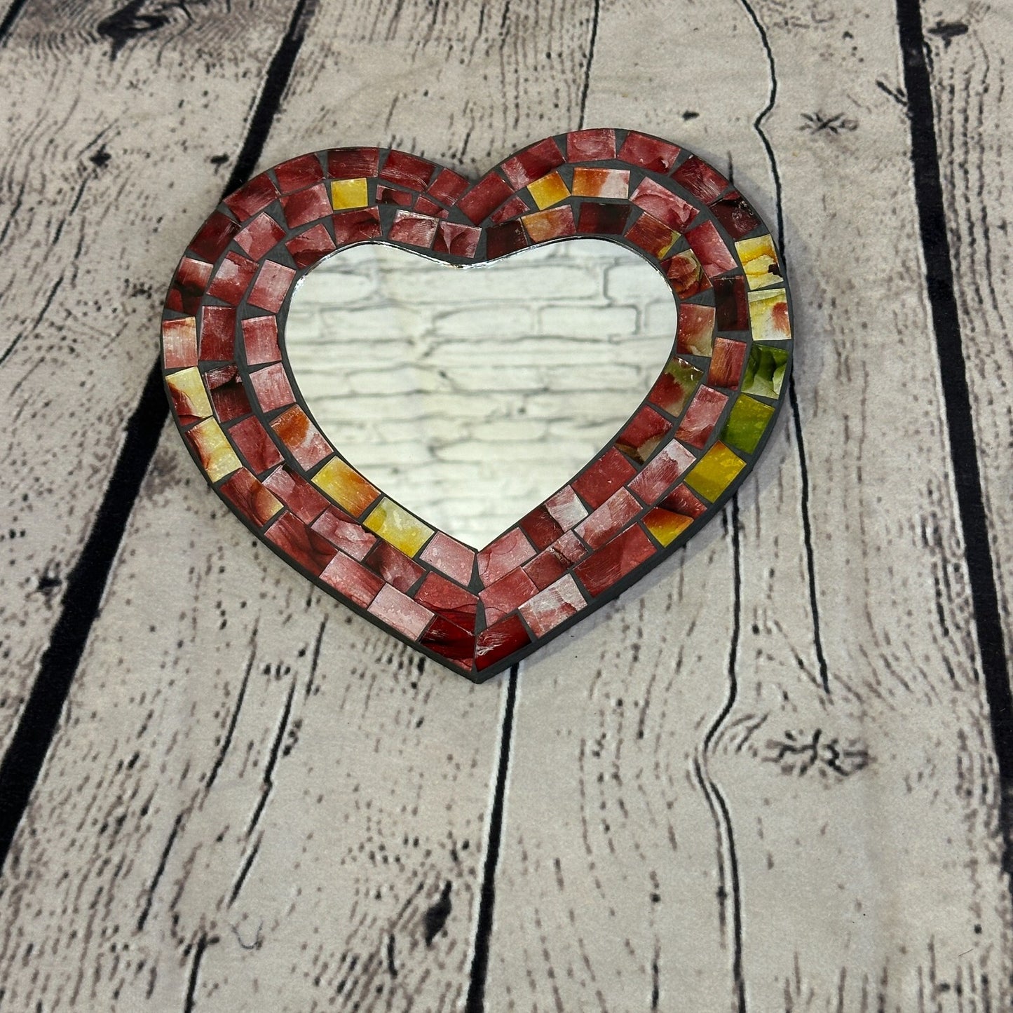Red Heart Shape Mosaic Tile Wall Mirror 20cm x 15cm 8 Inches Handmade New