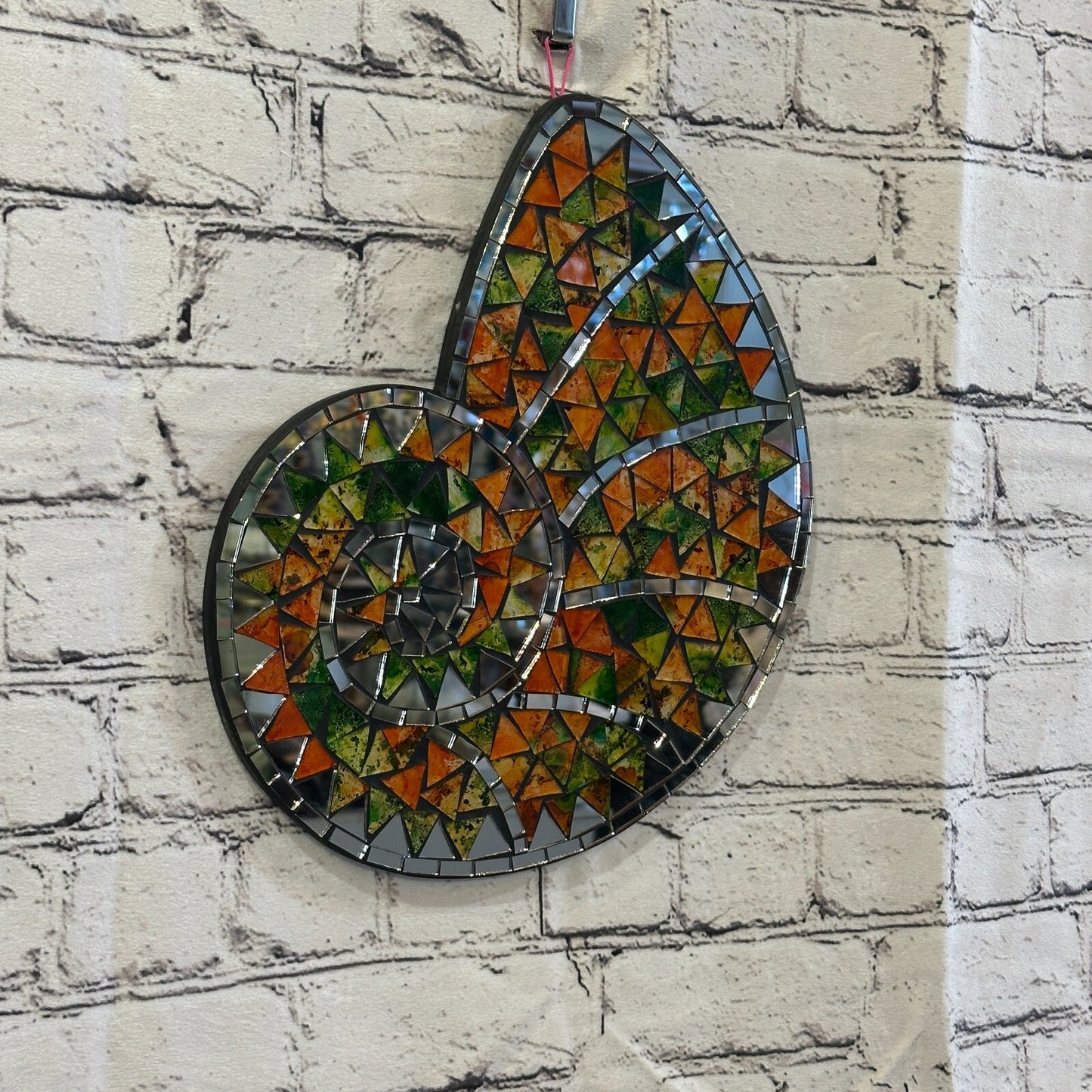 Orange Green Nautilus Shell Mosaic Tile Wall Mirror 30cm x 25cm Handmade New
