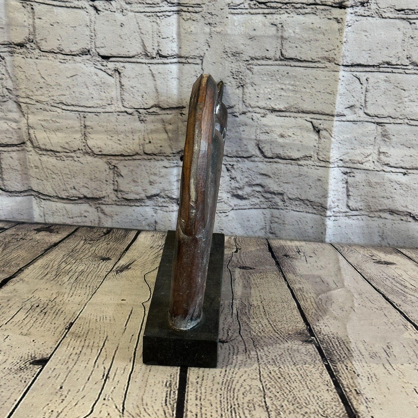 28cm x 25cm Wooden Tribal Primitive Black Cat Stand Sculpture Statue Art